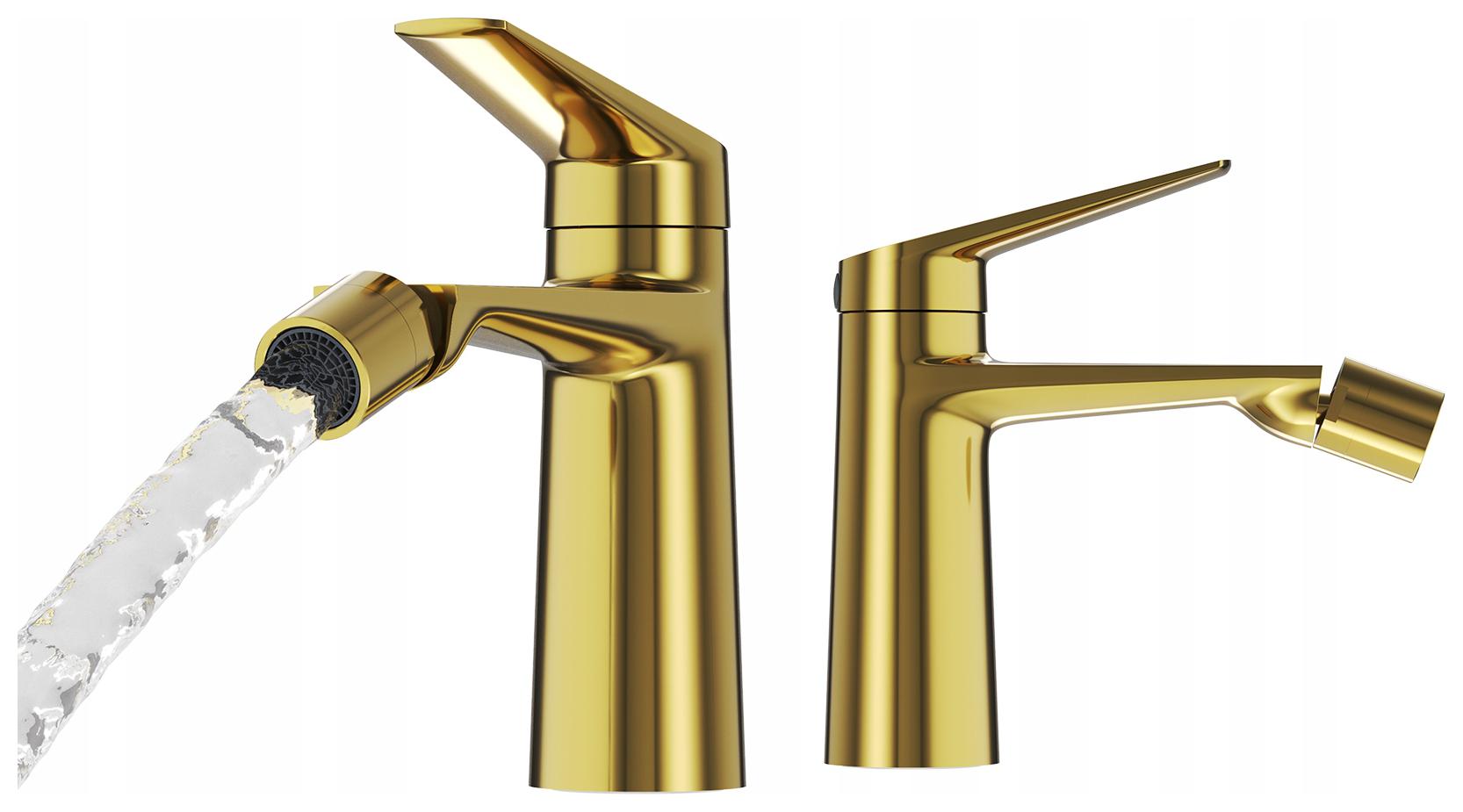 Bidetová Batéria Zlatá Kúpeľňová Mosadzná Stojaca Jednopáková Kohútiková