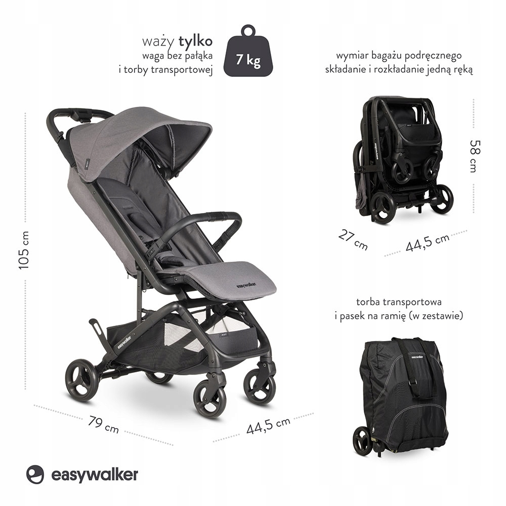 Easywalker Miley2 - Lekki Wózek Spacerowy + TORBA Stelaż Aluminiowy