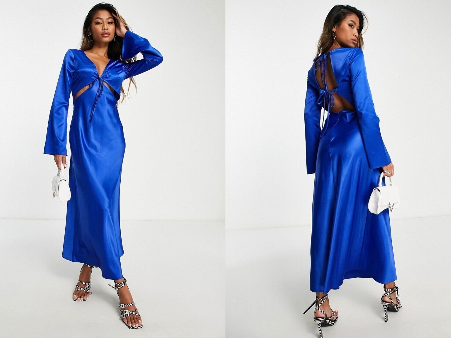 Topshop Satynowa sukienka midi z wycięciami M