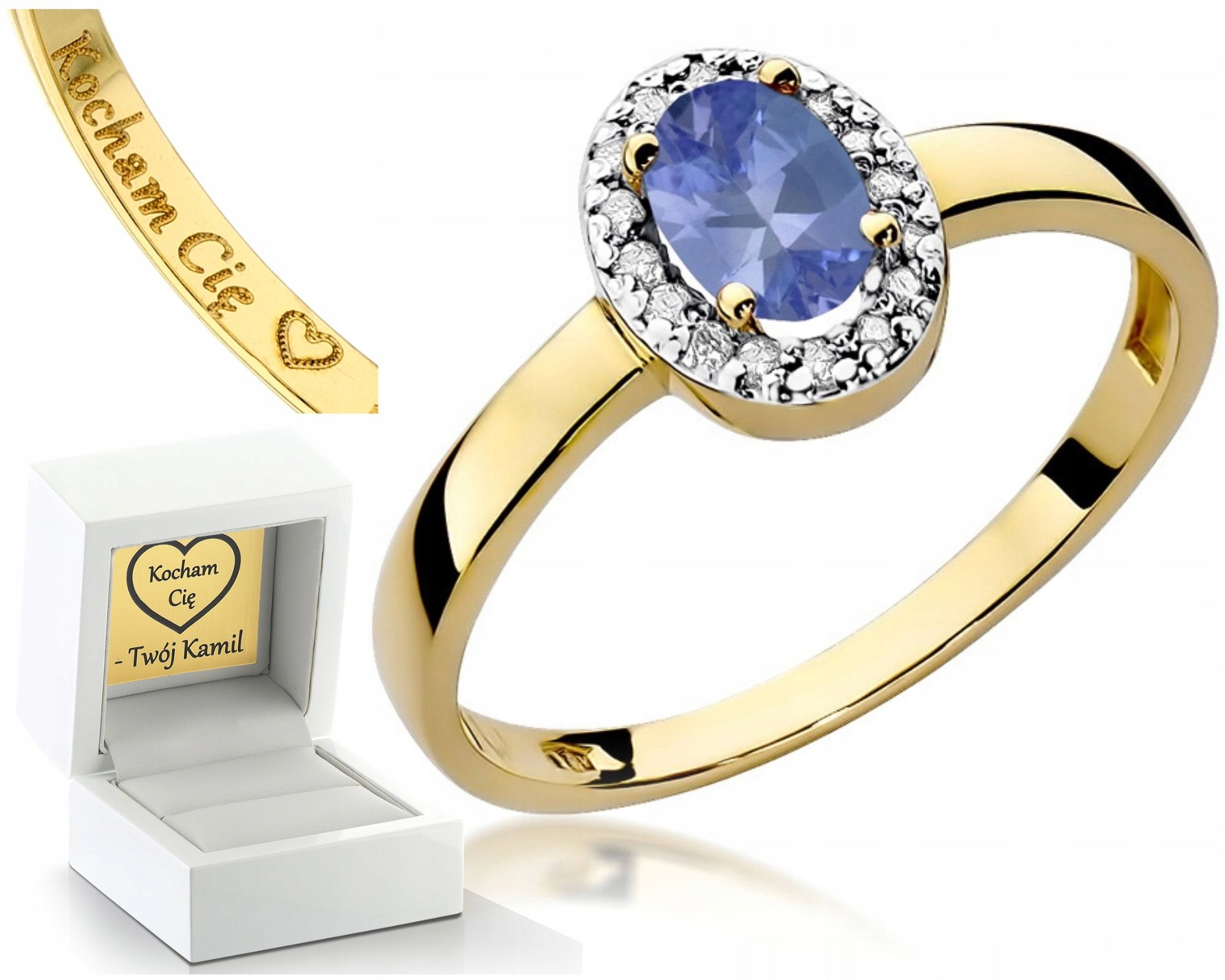 Zlatý Prstýnek Tanzanitové Brilianty 0,585 Diamantů