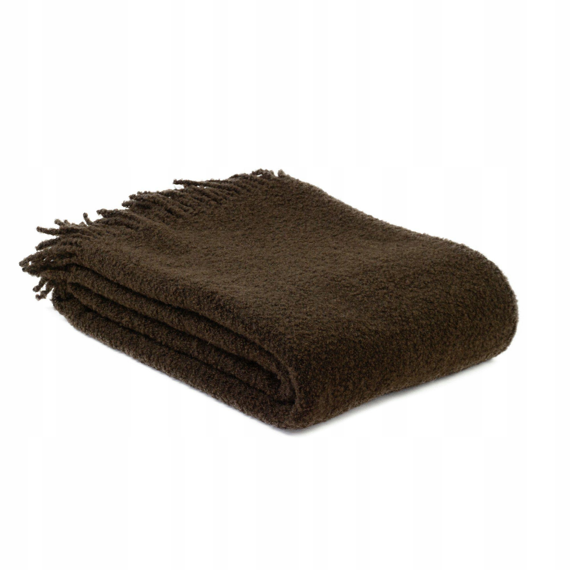 Vlněná deka merino Buckle 140x200 hnědá tmavá s třásněmi