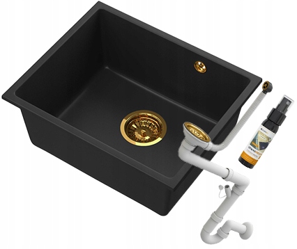 Dřez Manado 50 granitový jednokomorový dřez pod desku sifon zlatý