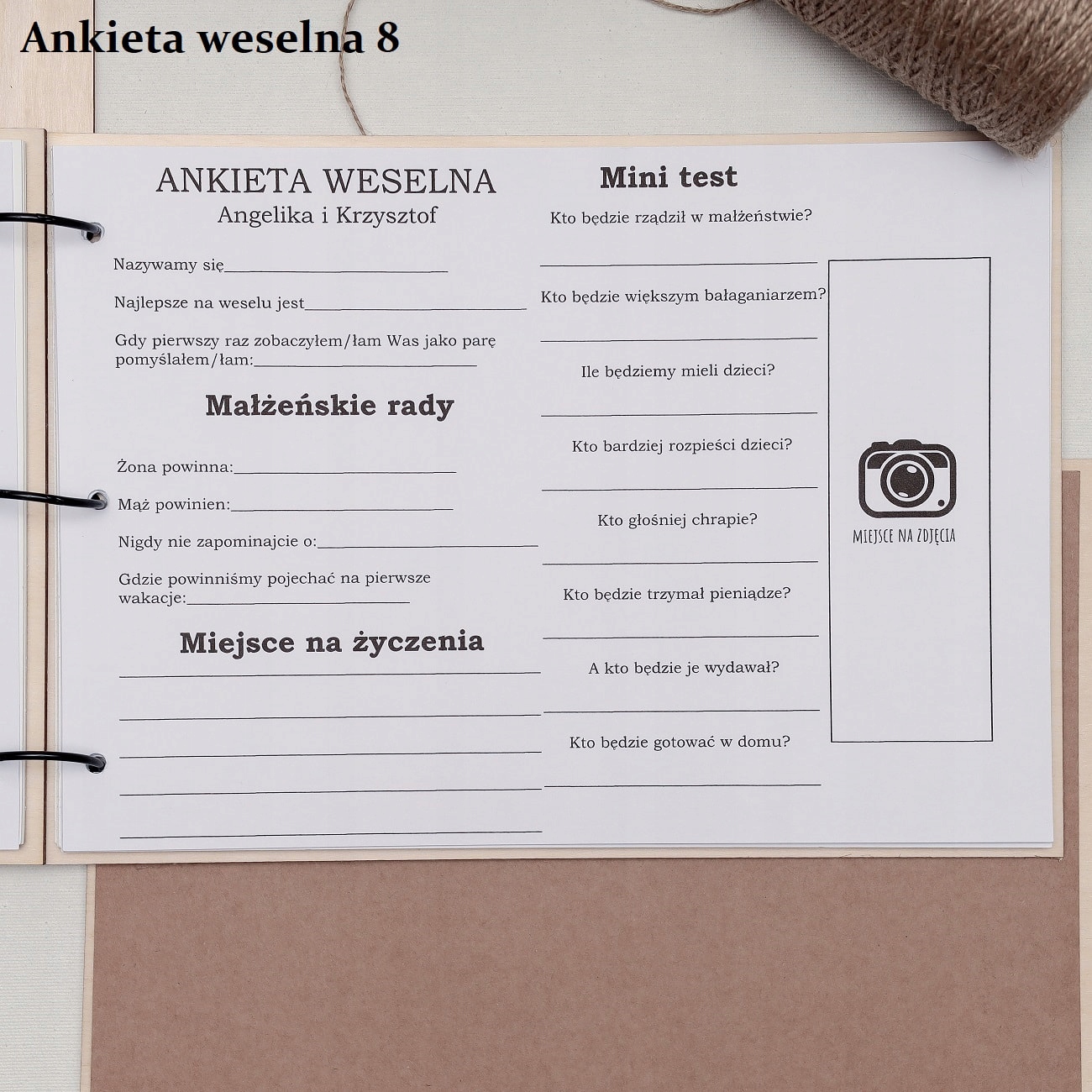 Księga gości weselnych z ankietami na ŚLUB WESELE Grubość papieru 250 g
