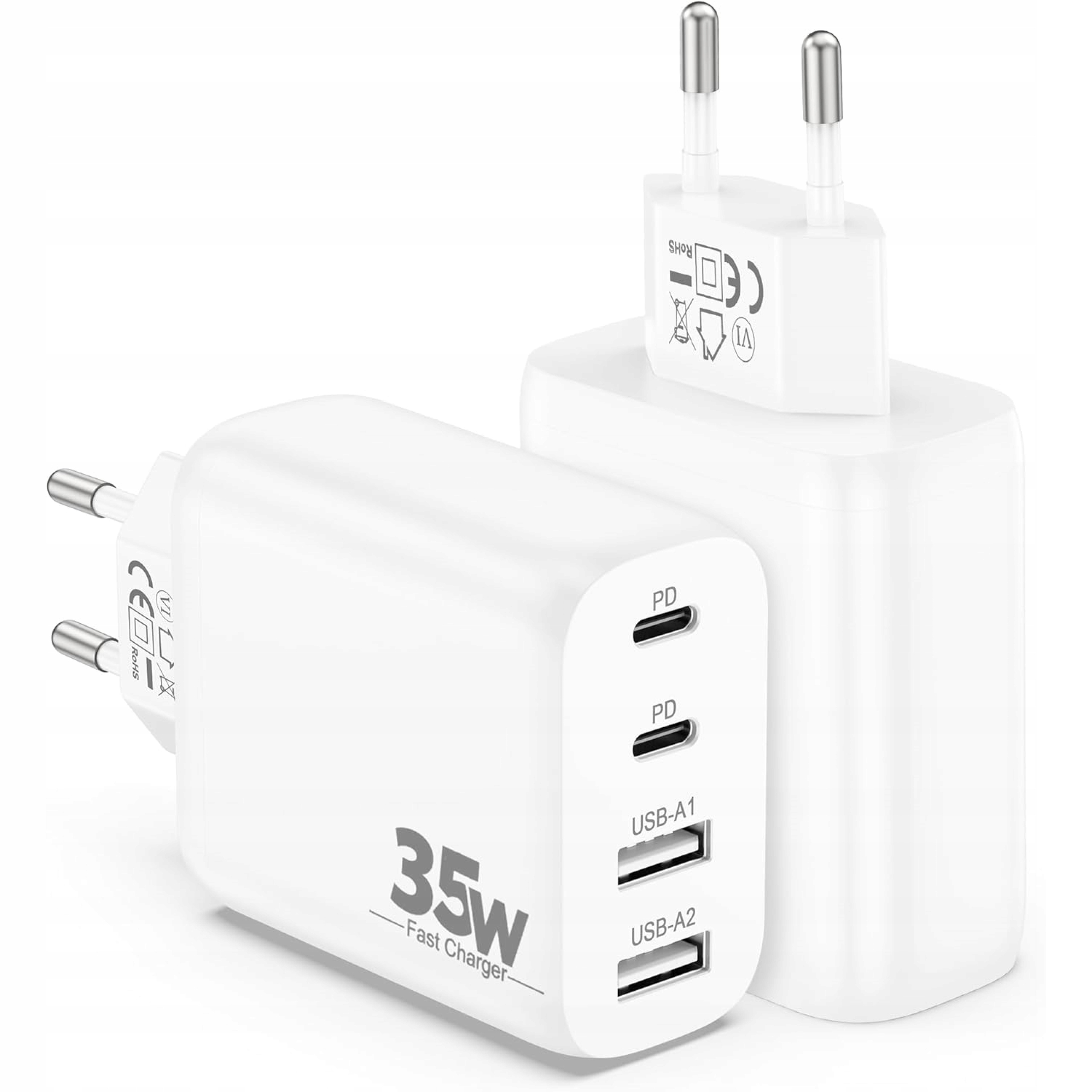 2x Szybka Ładowarka 35W 4 Porty Usb (usb-c Usb-a) Szybkie Ładowanie
