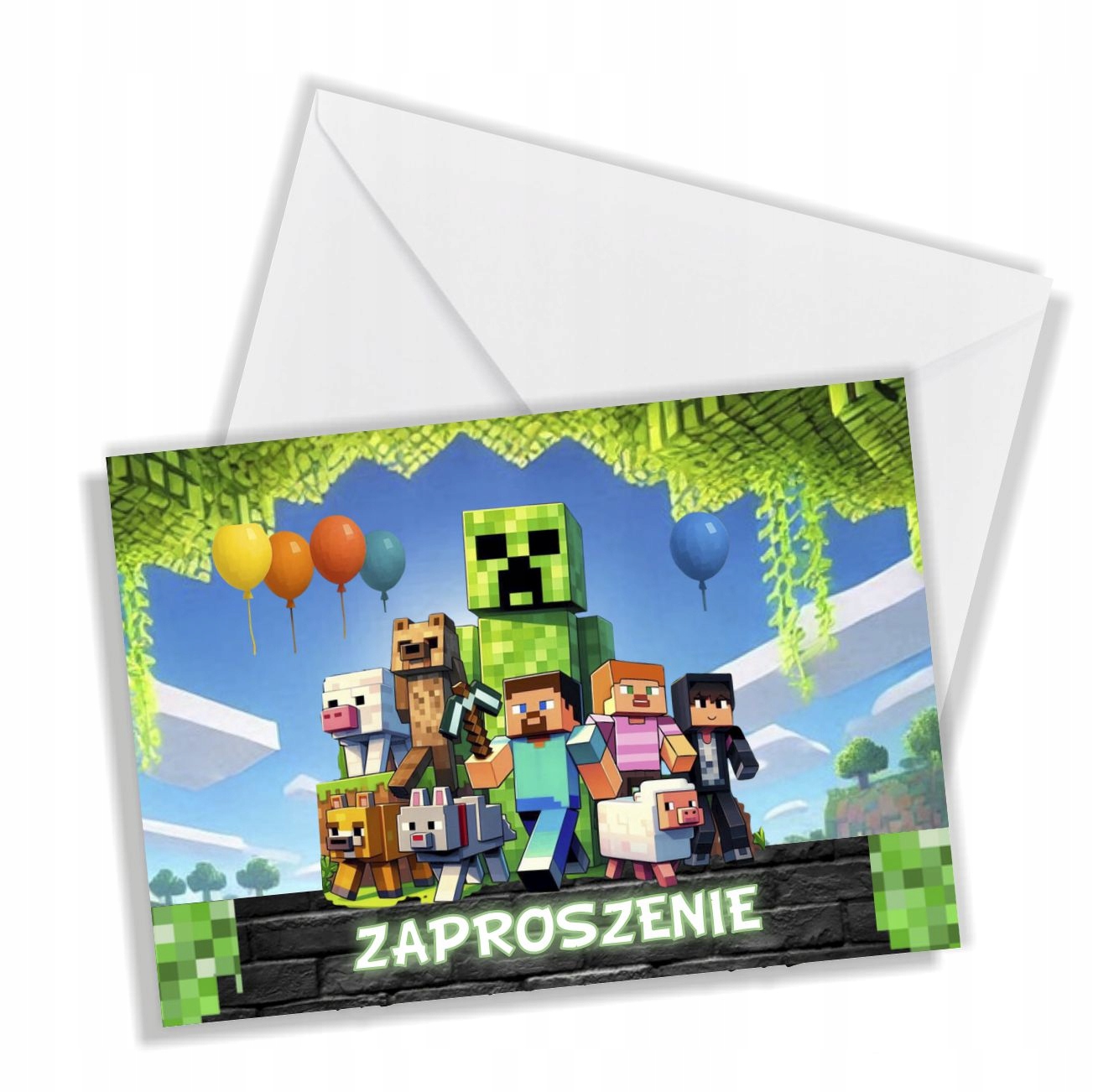 ZAPROSZENIE NA URODZINY DZIECI GRA PIXELE + koperta