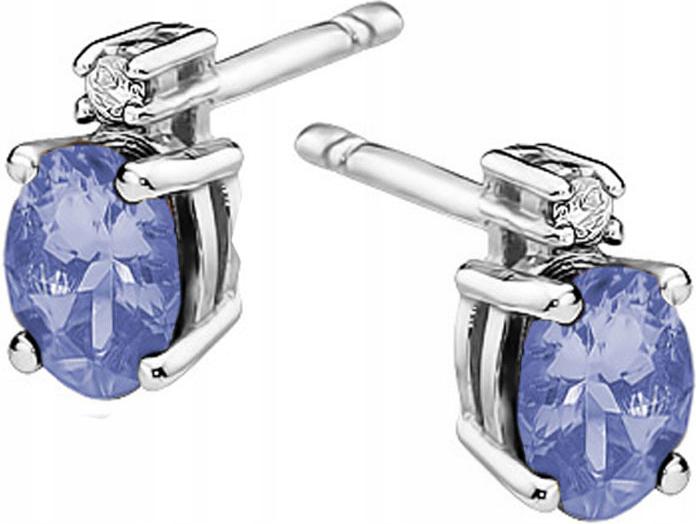Náušnice z bílého zlata 585 s tanzanitem a diamanty, elegantní vzor pro ni