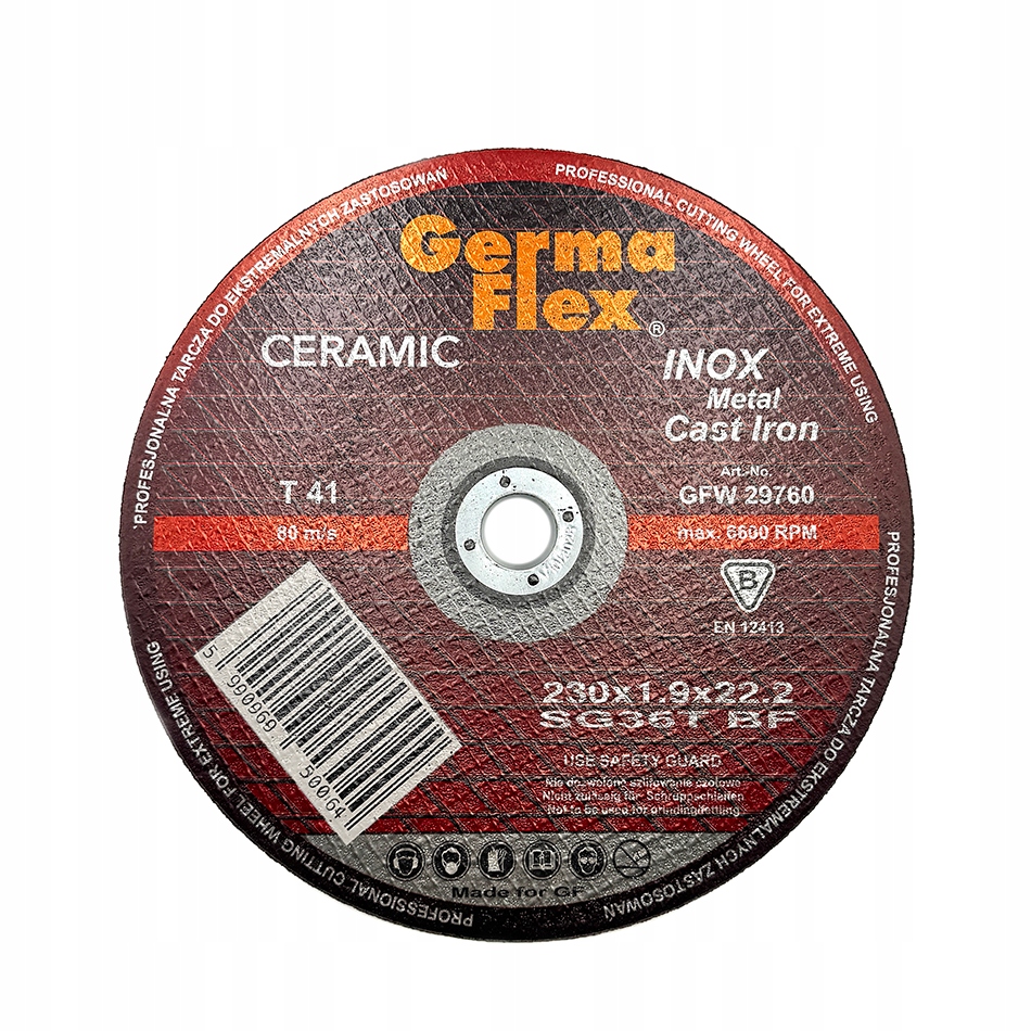 Tarcza CERAMICZNA do ekstremalnych zastosowań stal met INOX 230x1,9x22