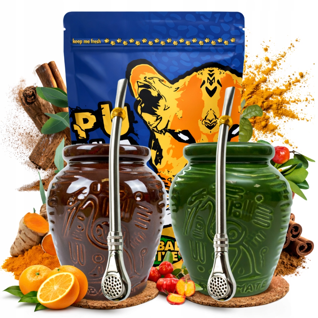 Sada Yerba Mate PumaTe Herbal Active 2x Matero Bombilla 2 os