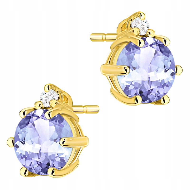 Zlaté Náušnice Dámské Štyft pr. 585 Tanzanit 1,00 ct a Brilianty 14k