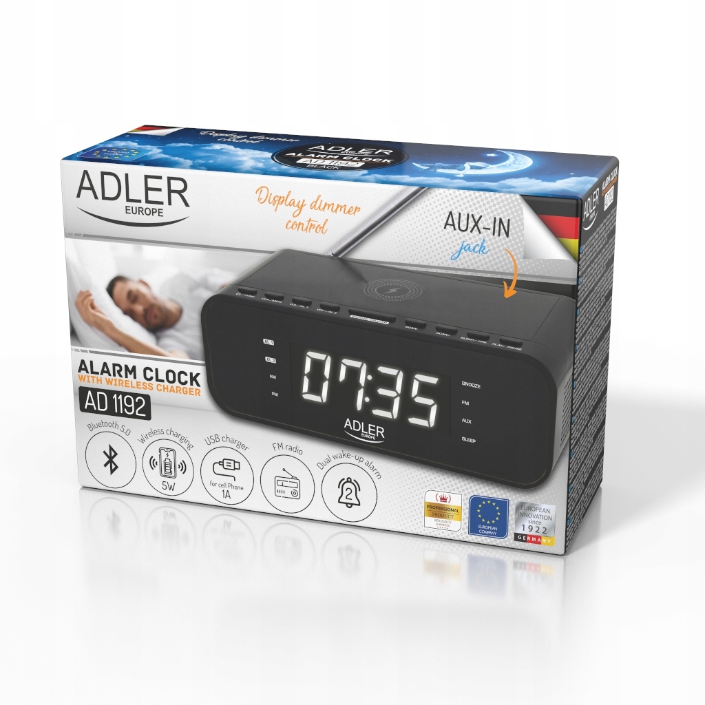 Radiobudzik AD 1192 z ładowarką bezprzewodową i FM, Bluetooth 5.0