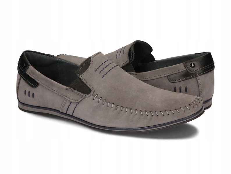 MOKASYNY BUTY MĘSKIE SKÓRA CASUAL 876 SZARY 43 Model MOKASYNY