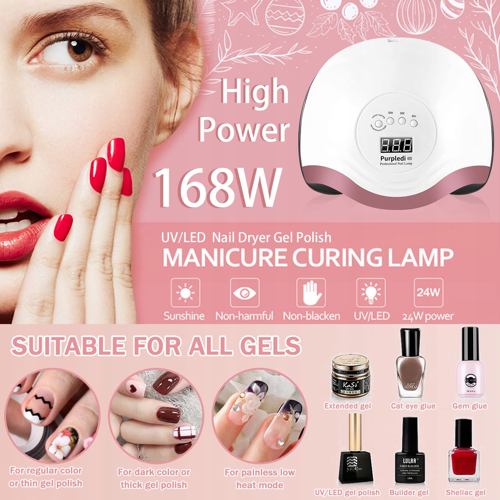 PURPLEDI Lampa UV LED 168W Do Paznokci Z Czujnikiem I Wyświetlaczem LCD — miniatura 2