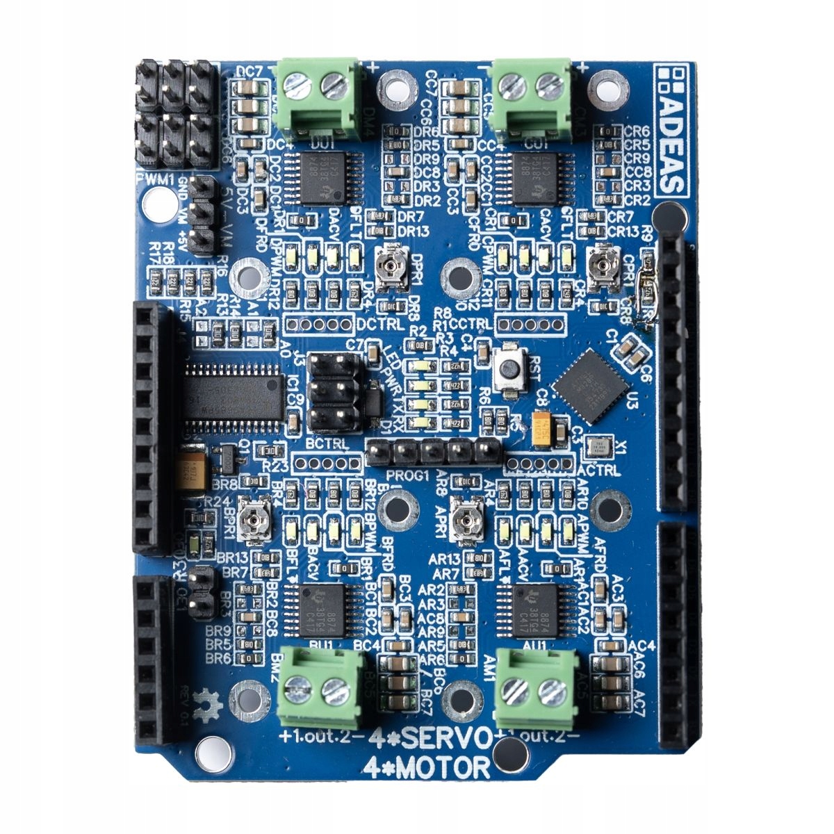 Motor Shield Adeas – Čtyřkanálový ovladač motorů DC I2C