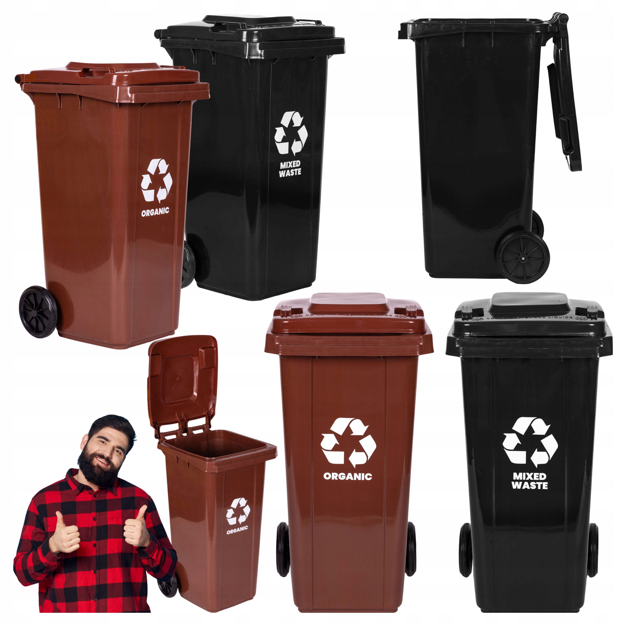 Zestaw 2 Koszy Na Śmieci Pojemniki Na Odpady 2x120L Zmieszane Bio Kółka