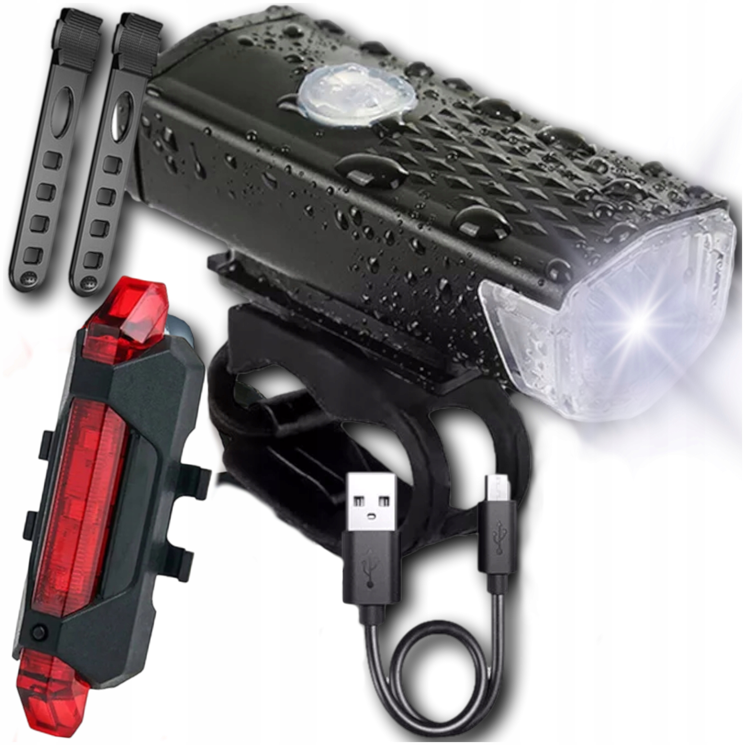 LAMPKA ROWEROWA ŚWIATŁO PRZÓD TYŁ LED NA ROWER KIEROWNICĘ JASNA MOCNA USB