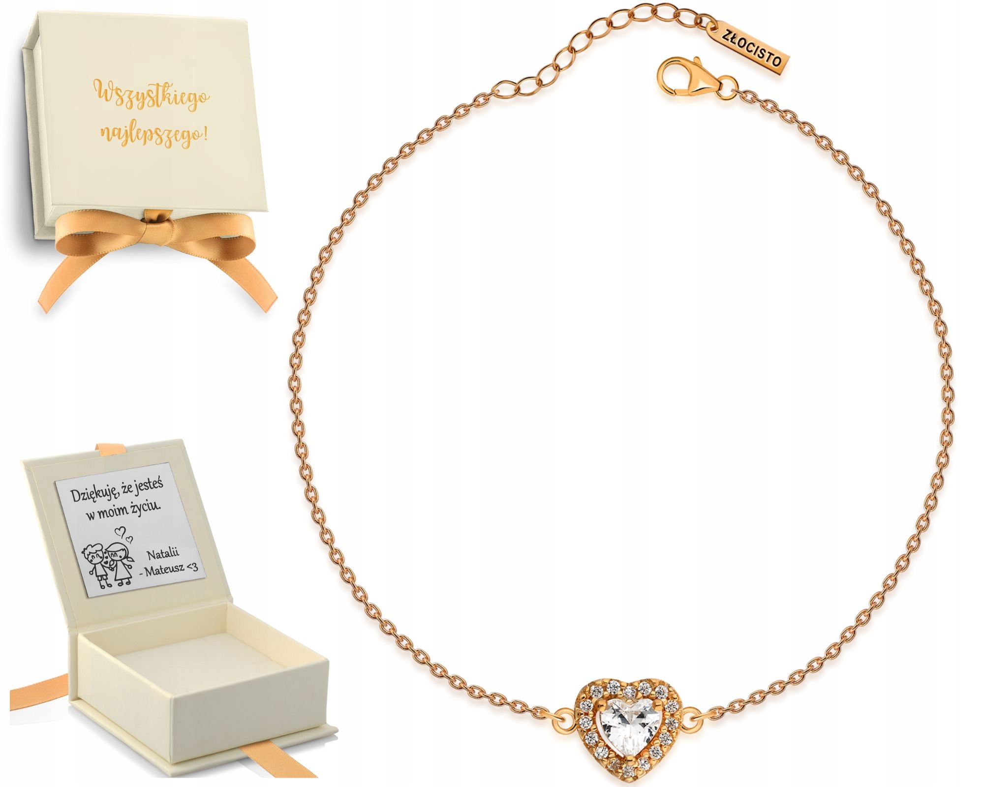 Dámský růžový náramek pozlacený se srdíčkem růžové zlato stříbro 925