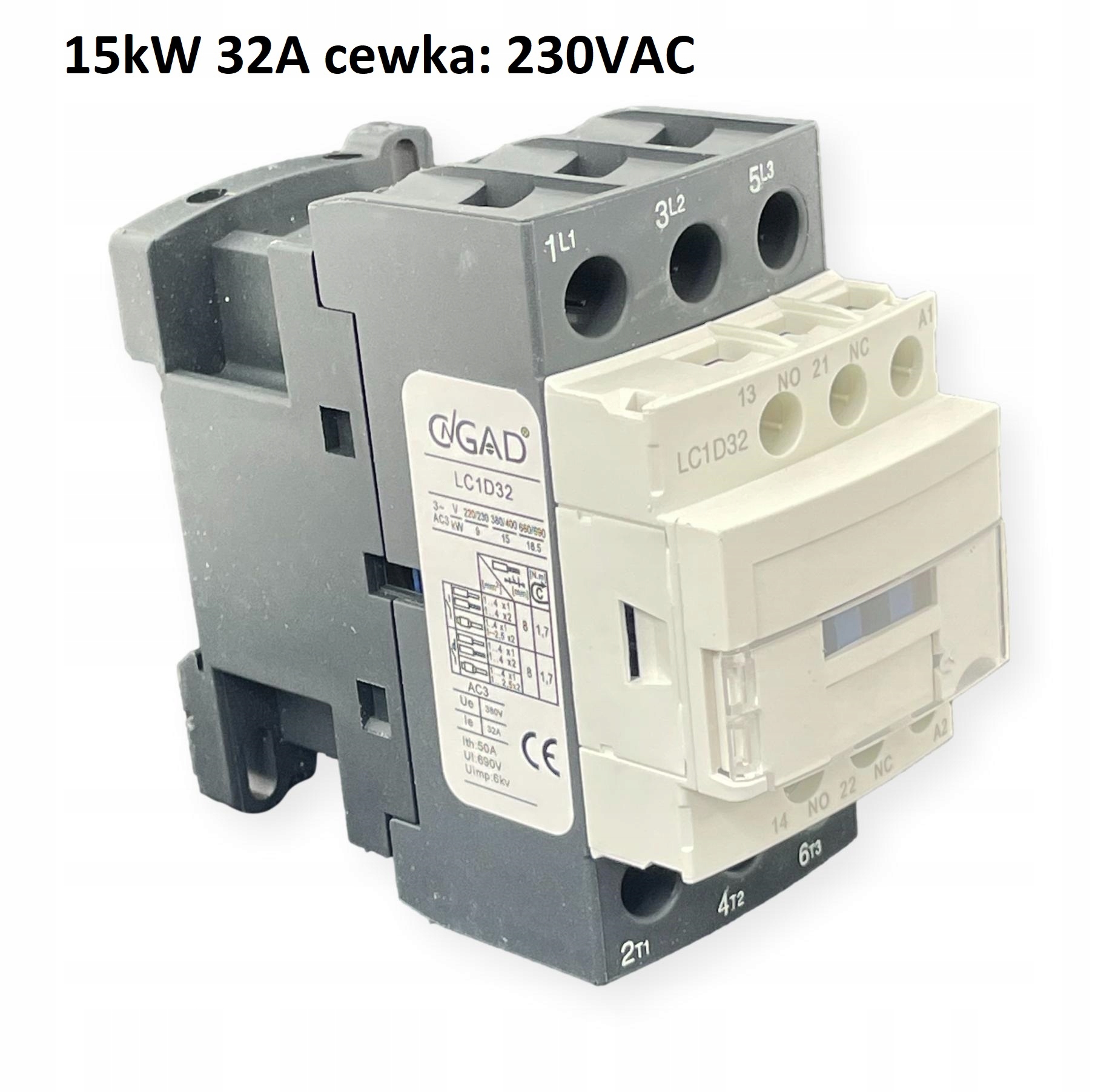 

Stycznik 3P 32A 15kW cewka 230VAC LC1 D32 No+nc