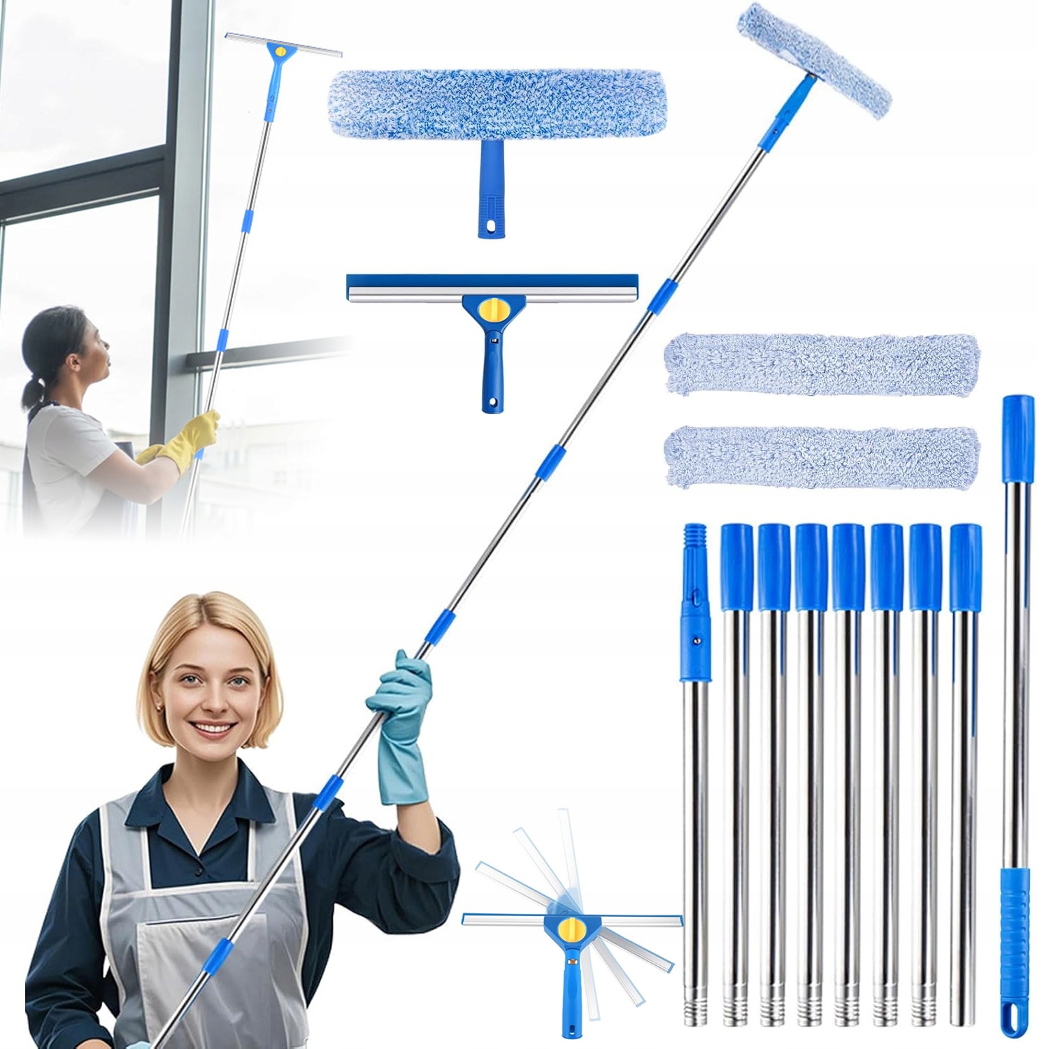 Čistič Oken 2V1 S Teleskopickou Stěrkou, Nastavitelný, 300 CM
