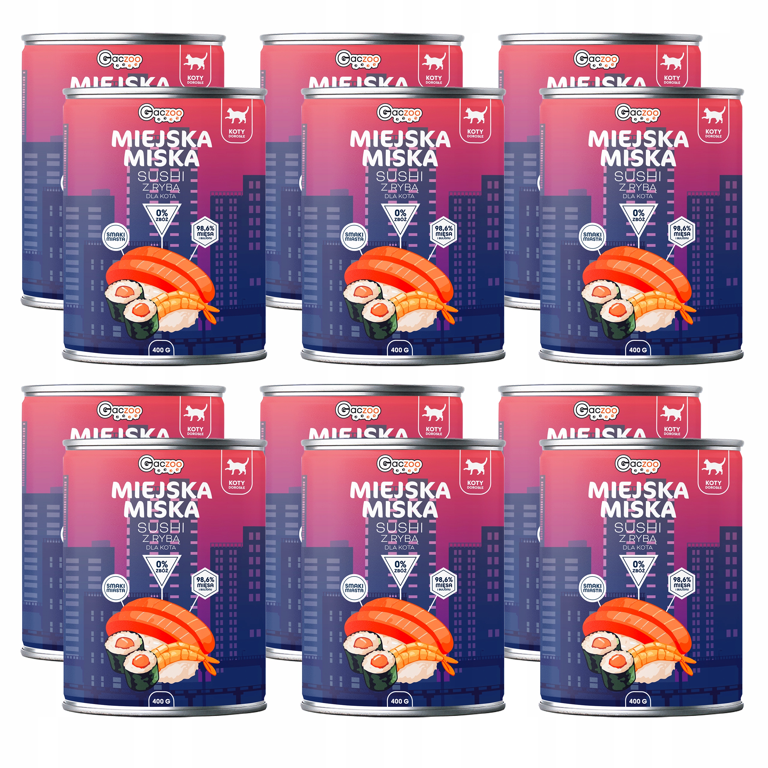 Levně Gaczoo Městská bezobilná miska krmivo mokré pro kočky Sushi s rybou 12 x 400 g