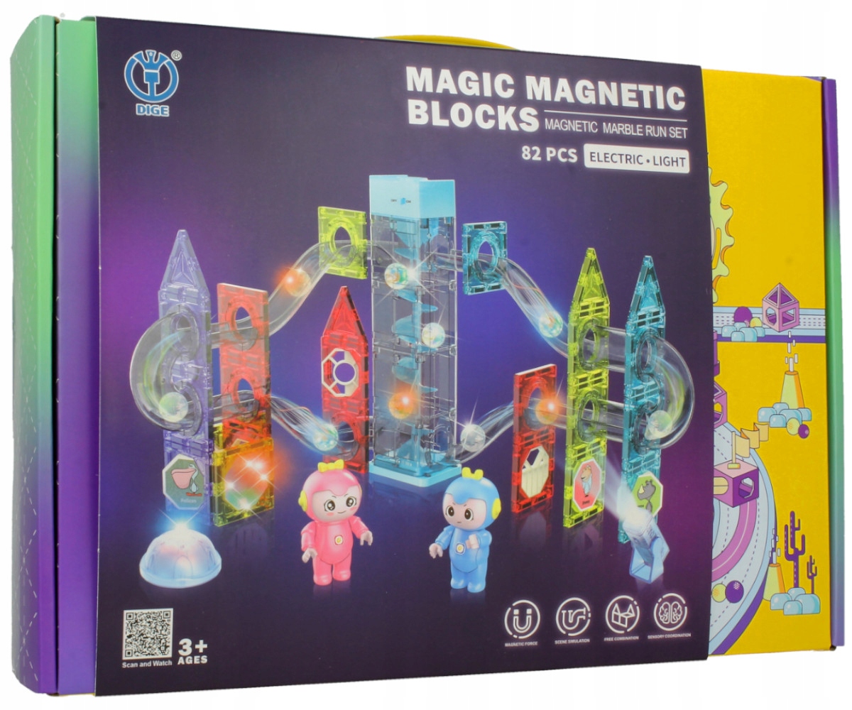 ŚWIECĄCE KLOCKI MAGNETYCZNE Tor Zjeżdżalnia 82 szt Marka Stator