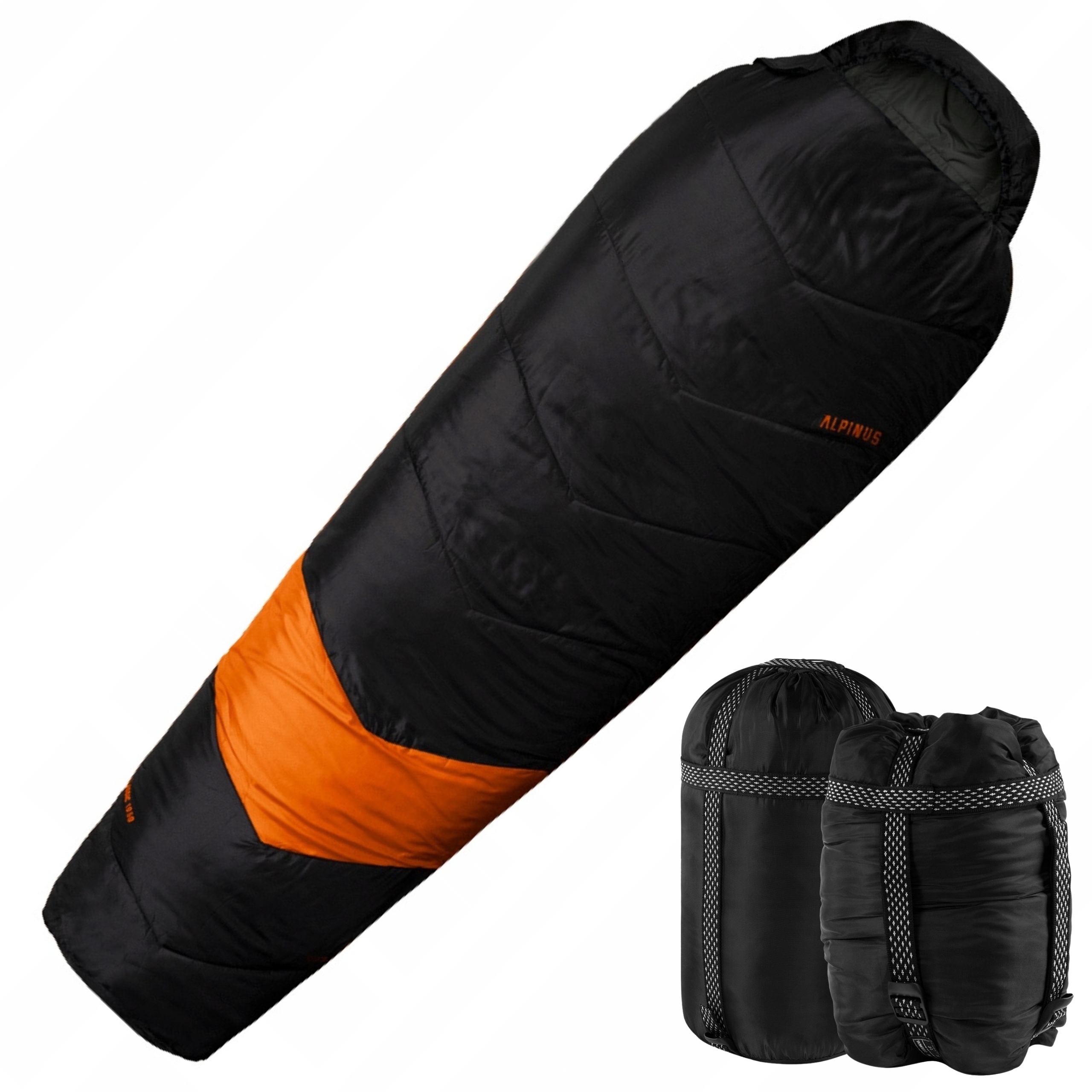 Śpiwór Alpinus Turystyczny Mumia Pokrowiec 1050 Czarny