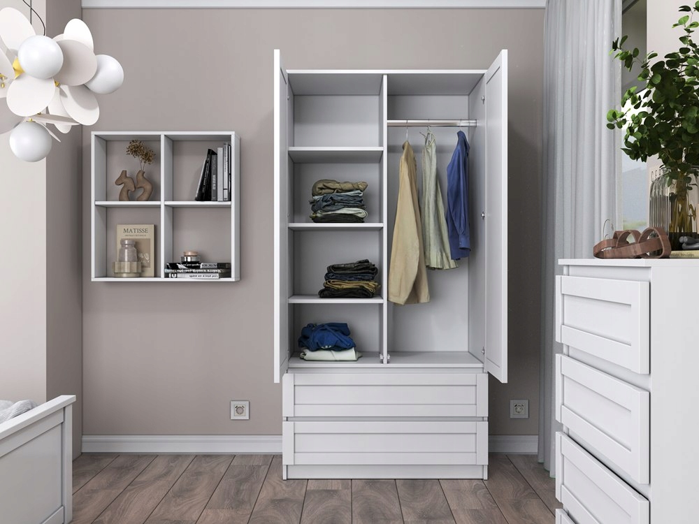 SZAFA PAFOS 90 CM FREZOWANE FRONTY Z RAMKAMI BIURO SYPIALNIA BIAŁY MAT Kolekcja PAFOS