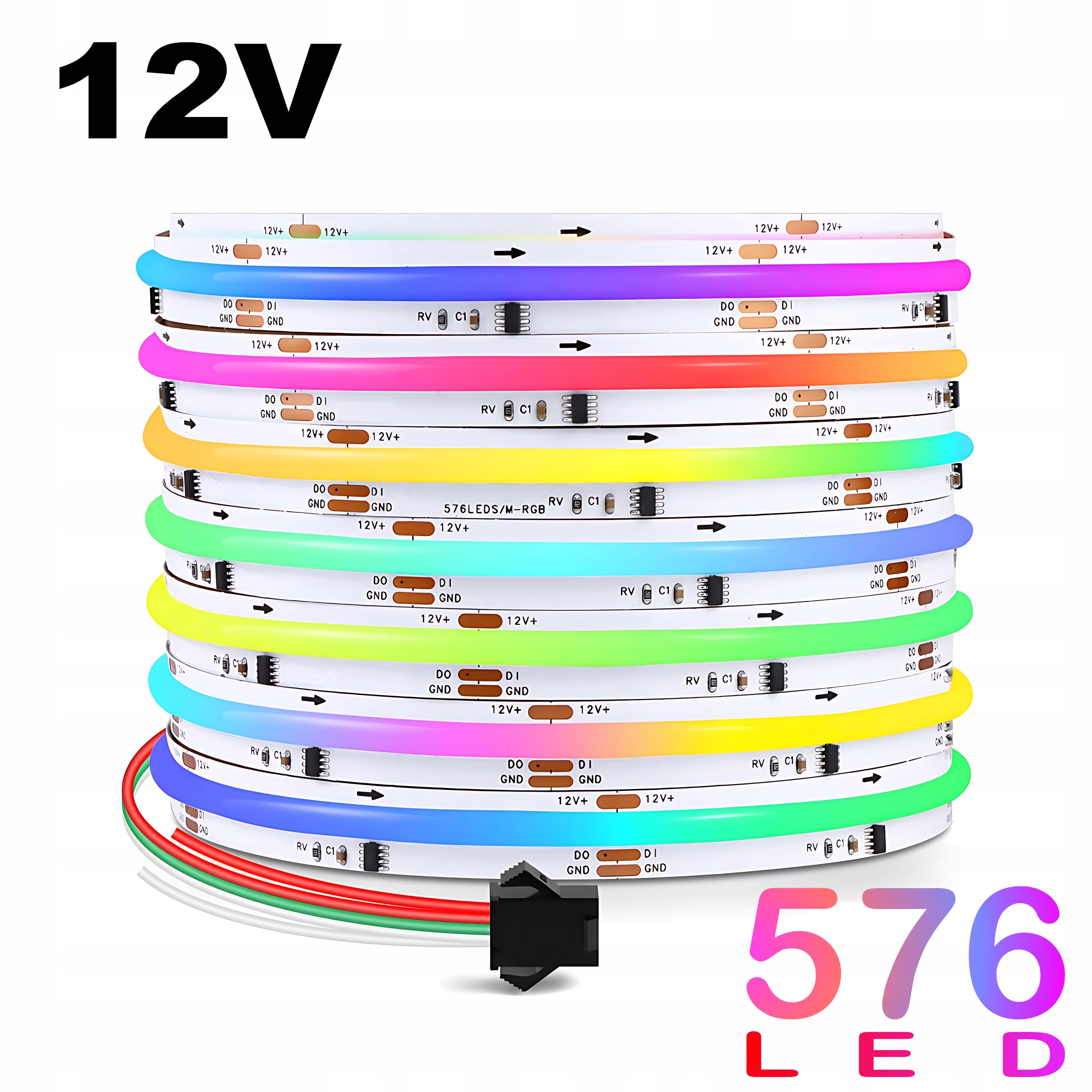 Digitální Led pásek Cob Magic Pixel Wled WS2811 Rgbic 576 LED/m 12V IP20 5m