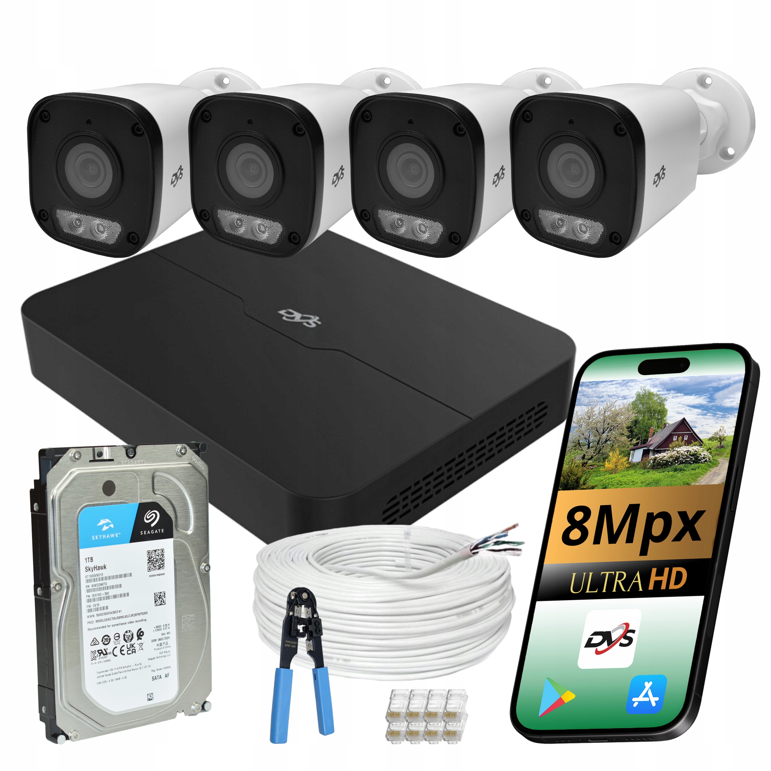 Set Na Monitorovanie Domu 4 Vonkajšie Ip Poe Kamery 8Mpx Farba V Noci 1TB