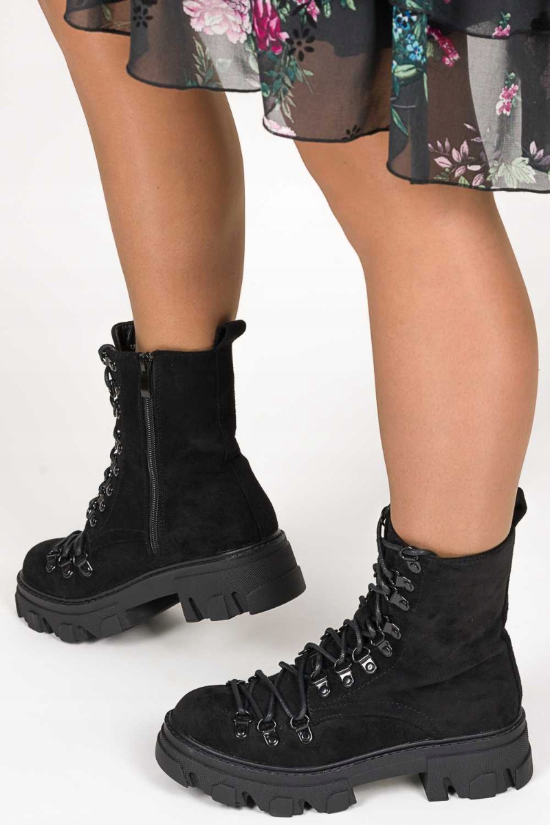 Černé Kotníkové Boty Workery Eko Semiš Na Platformě 37