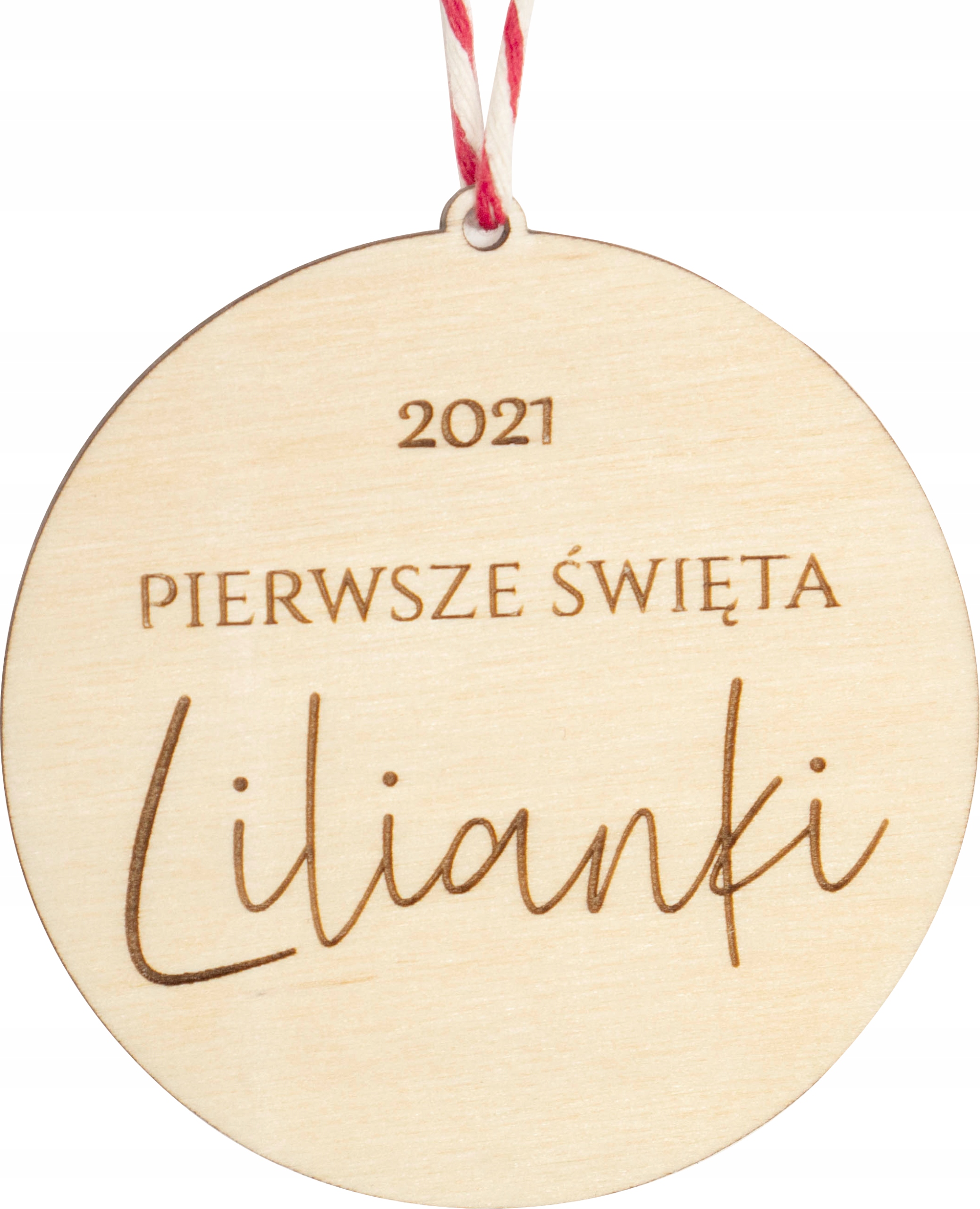 

Bombka z imieniem Pierwsze Święta drewniana ozdoba