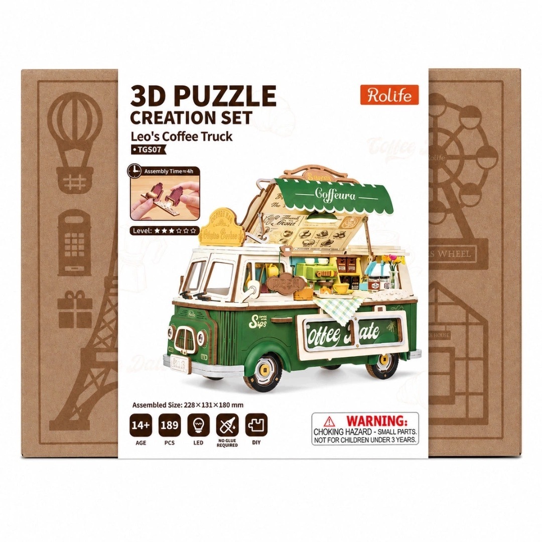 Coffee Truck Leo's – Puzzle 3D Rolife TGS07, kawiarnia mobilna z Led