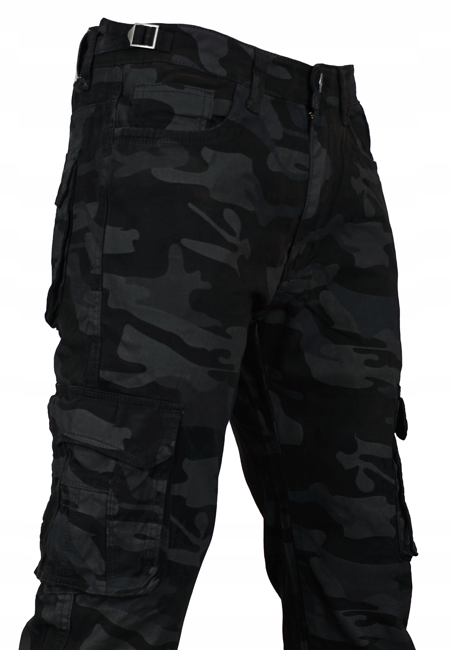 Spodnie męskie bojówki czarne moro Leon robocze z kieszeniami ciemn W32 L30