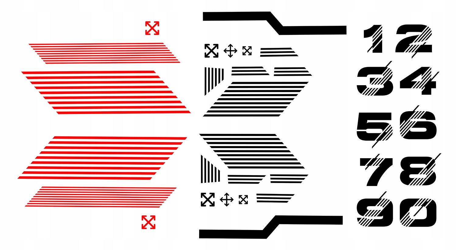 NAKLEJKI na Auto MOTYW CYFRY PASKI PASY 94x670cm Producent code MG1141