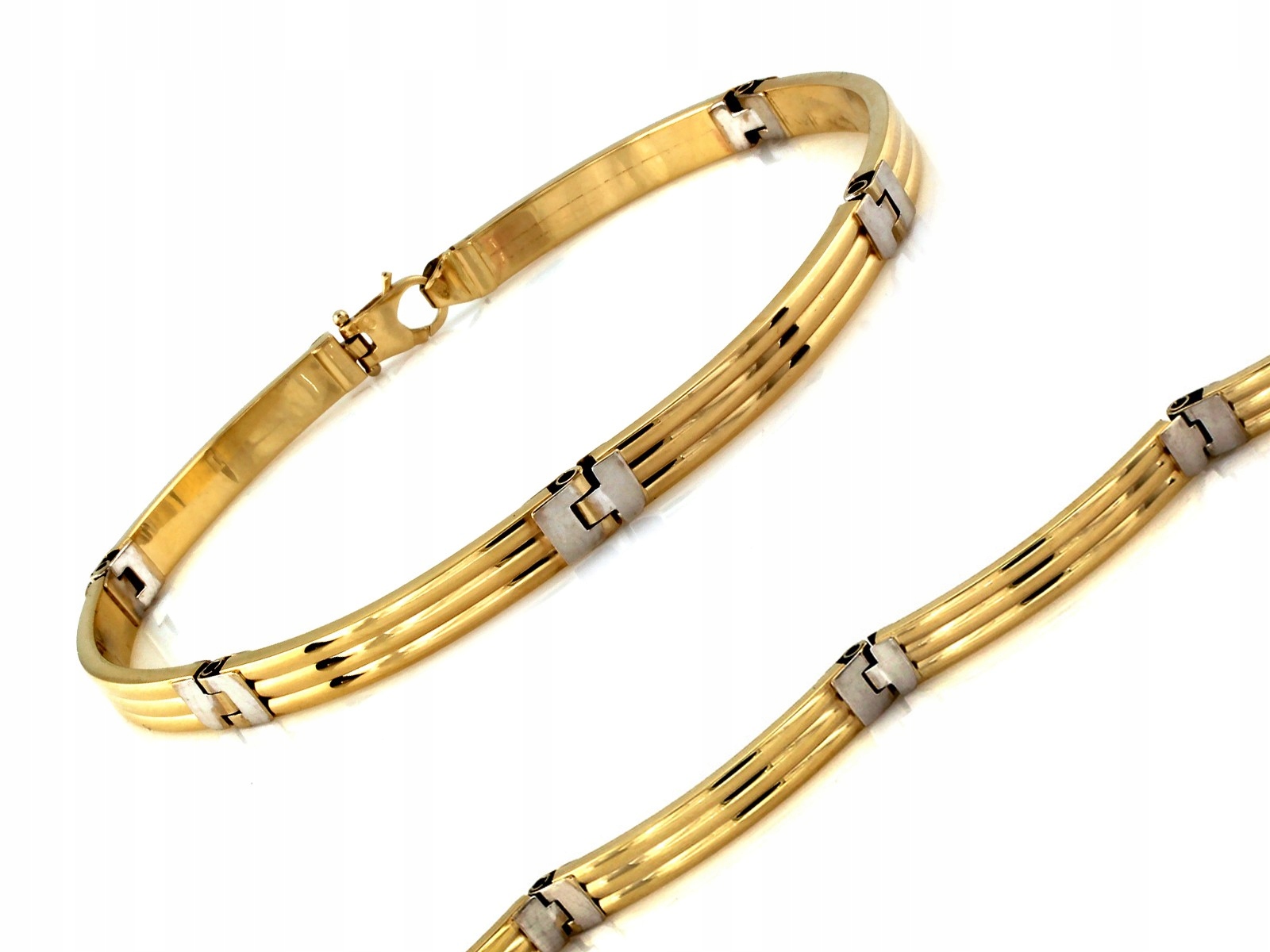 Zlatý pánský žluto-bílý náramek 585 14k 7.45g Velikost 21