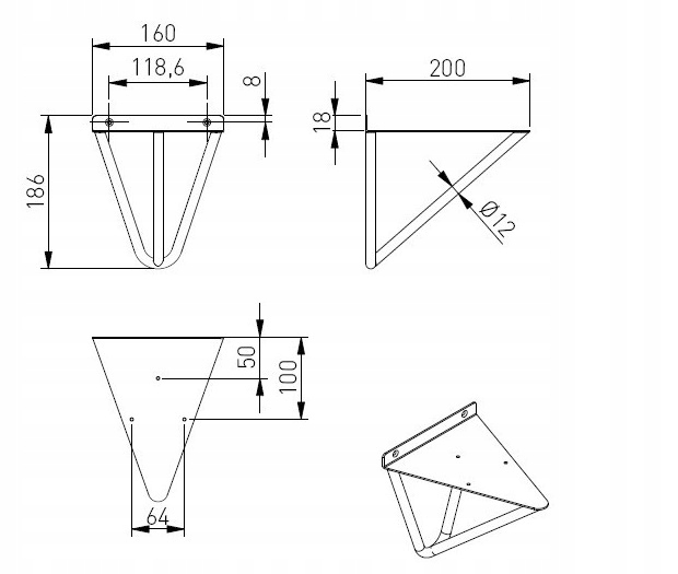 Półka LOFT czarny WIRE 60x20x19 cm GTV Głębokość mebla 20 cm