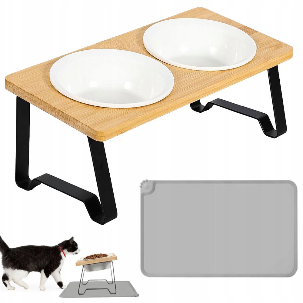 Levně Set 2KS Miska Pro Kočky Psa Dvojitá Keramická Na Stojanu Misky 2x350 ml