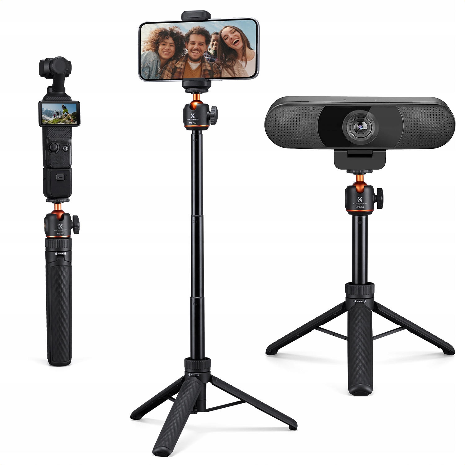 Mini statyw Kijek selfie stick 65cm Głowica 360° Uchwyt do telefonu K&f