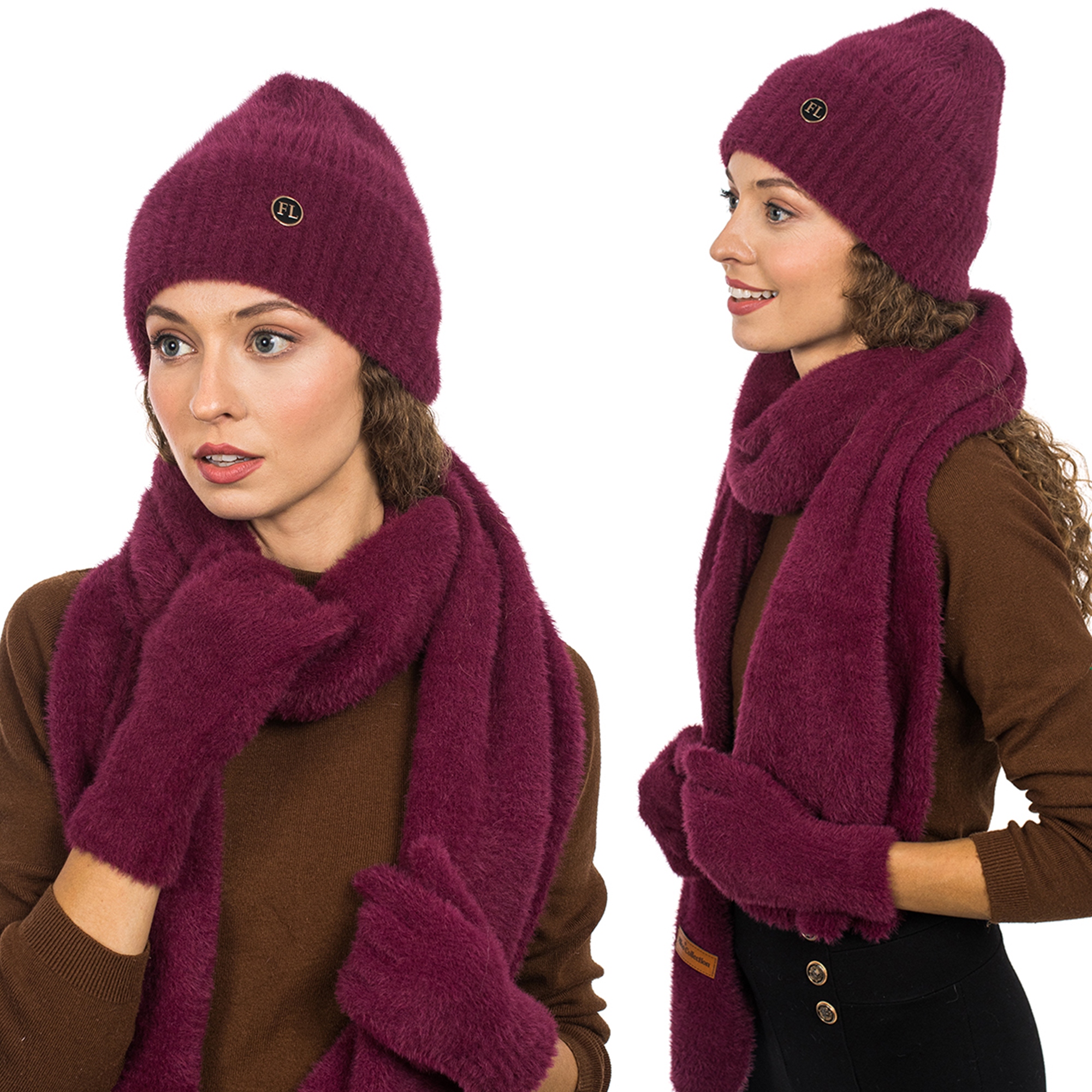 Burgundská Sada: Čepice, Šála a Rukavice 3v1 – Zimní, Teplá, Alpaka