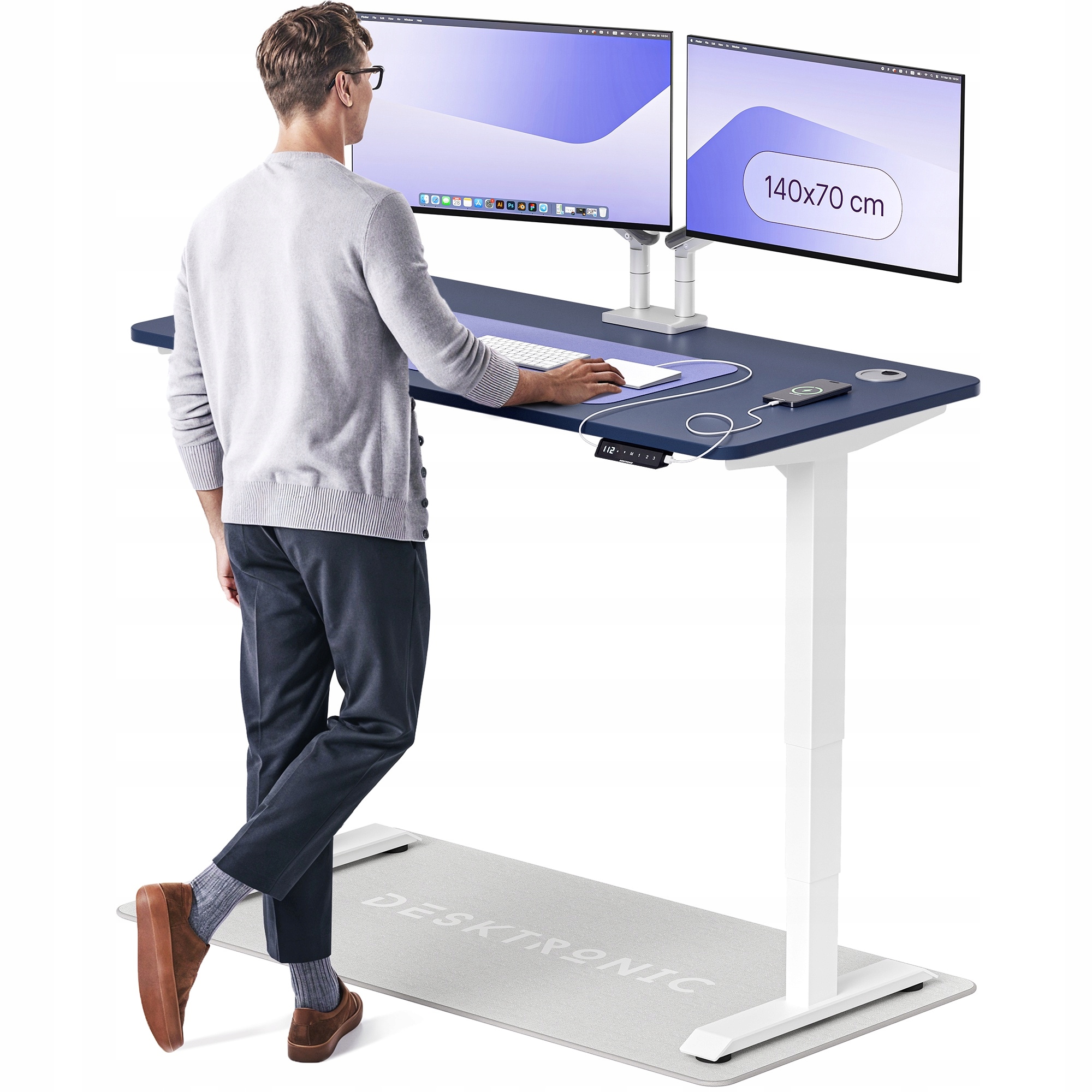 Biurko z elektryczną regulacją wysokości HomePro 140x70 cm Biały/Niebieski