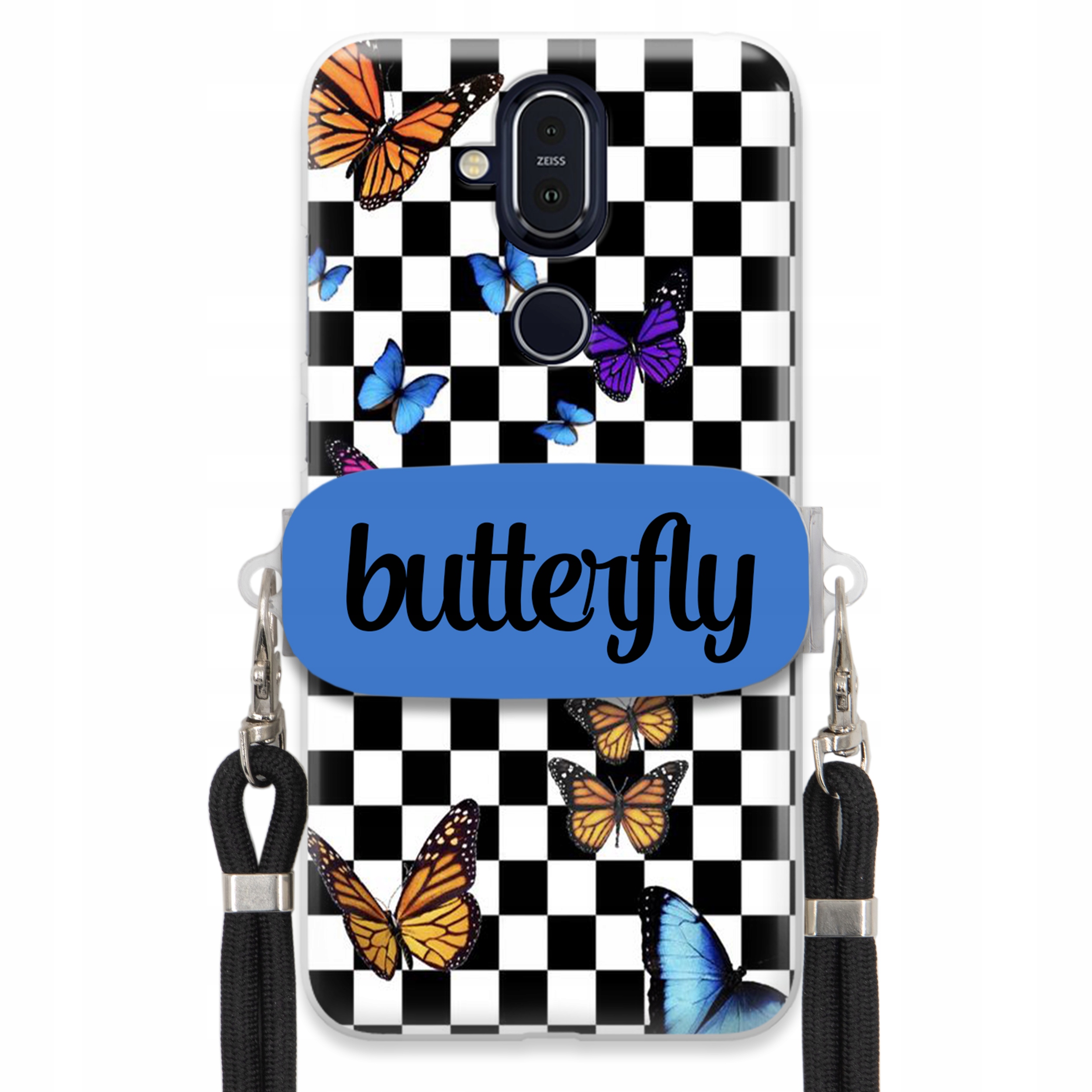Pouzdro Pro Nokia X7 Case Obdélníkový Držák Vodítka Butterfly Motýli Šachovnice