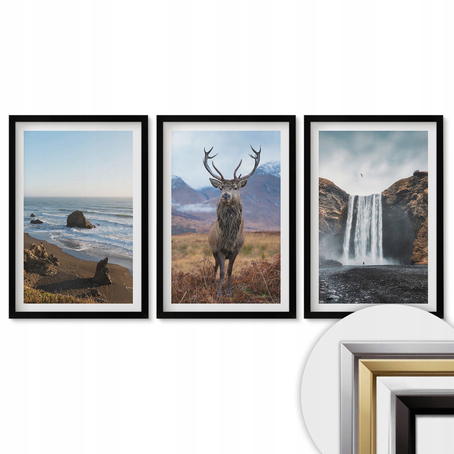 Sada 3 obrazů Triptych Moderní dekorace Krajina hor s vodopádem