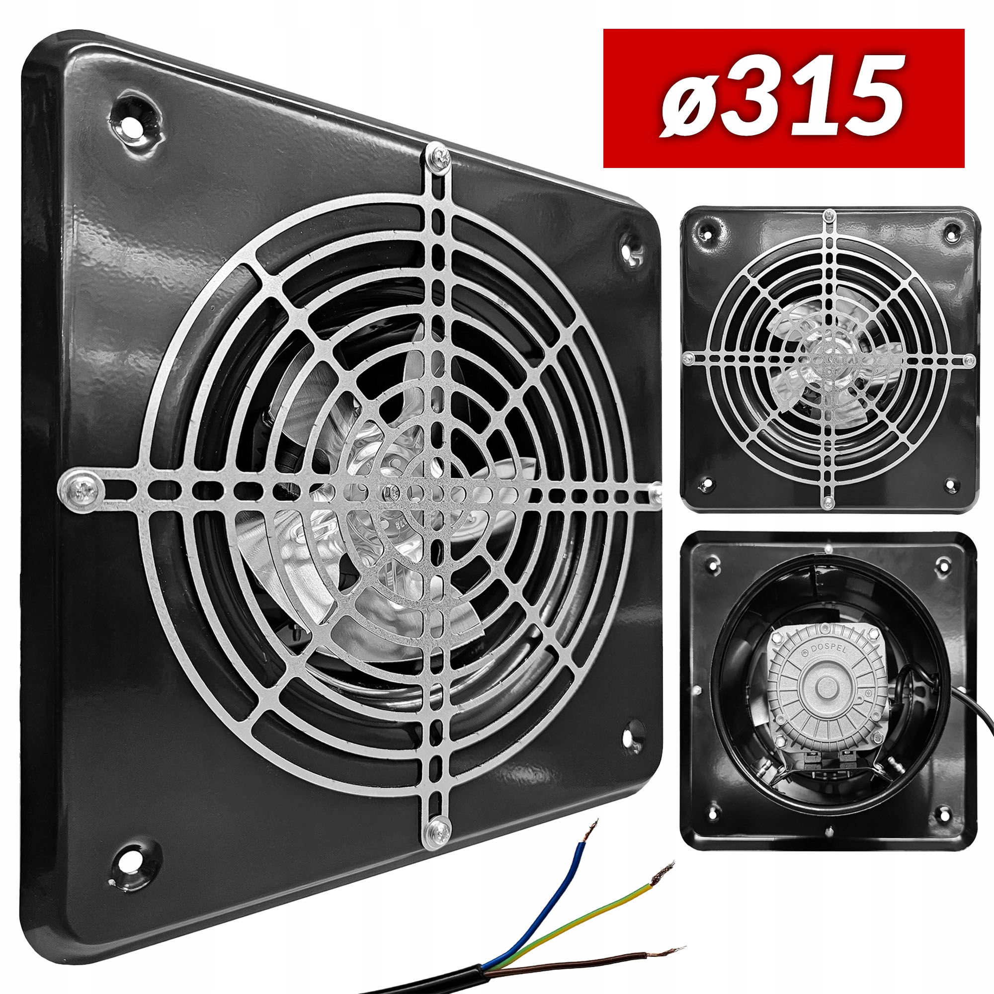 Nástěnný axiální odsávací ventilátor černý Dospel Wb-s 315 mm 1000 m3/h