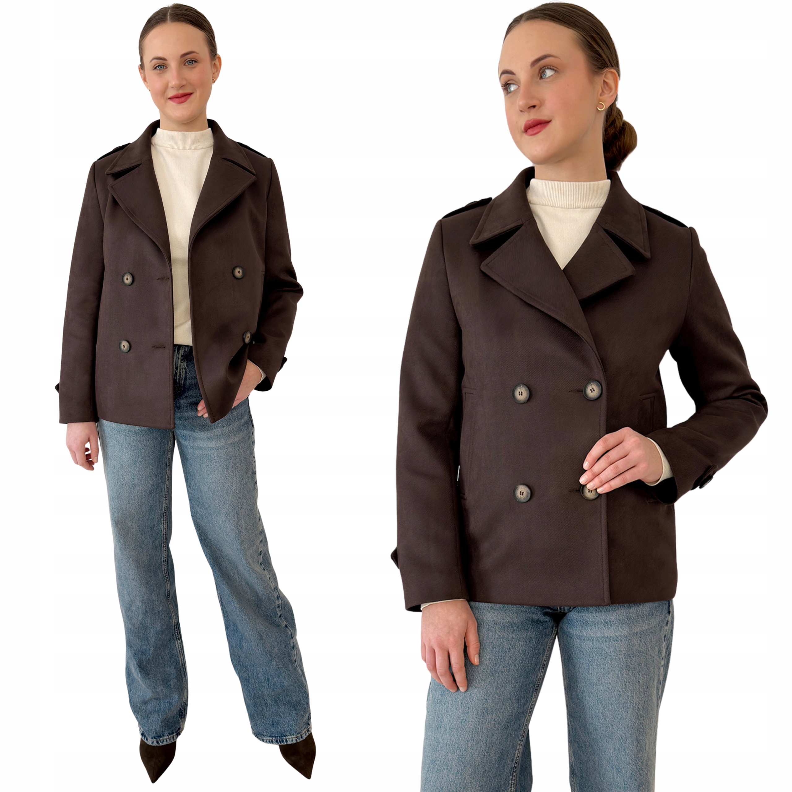 Elegantní krátký dámský jarní dvouřadý lehký kabát Sara Estodo