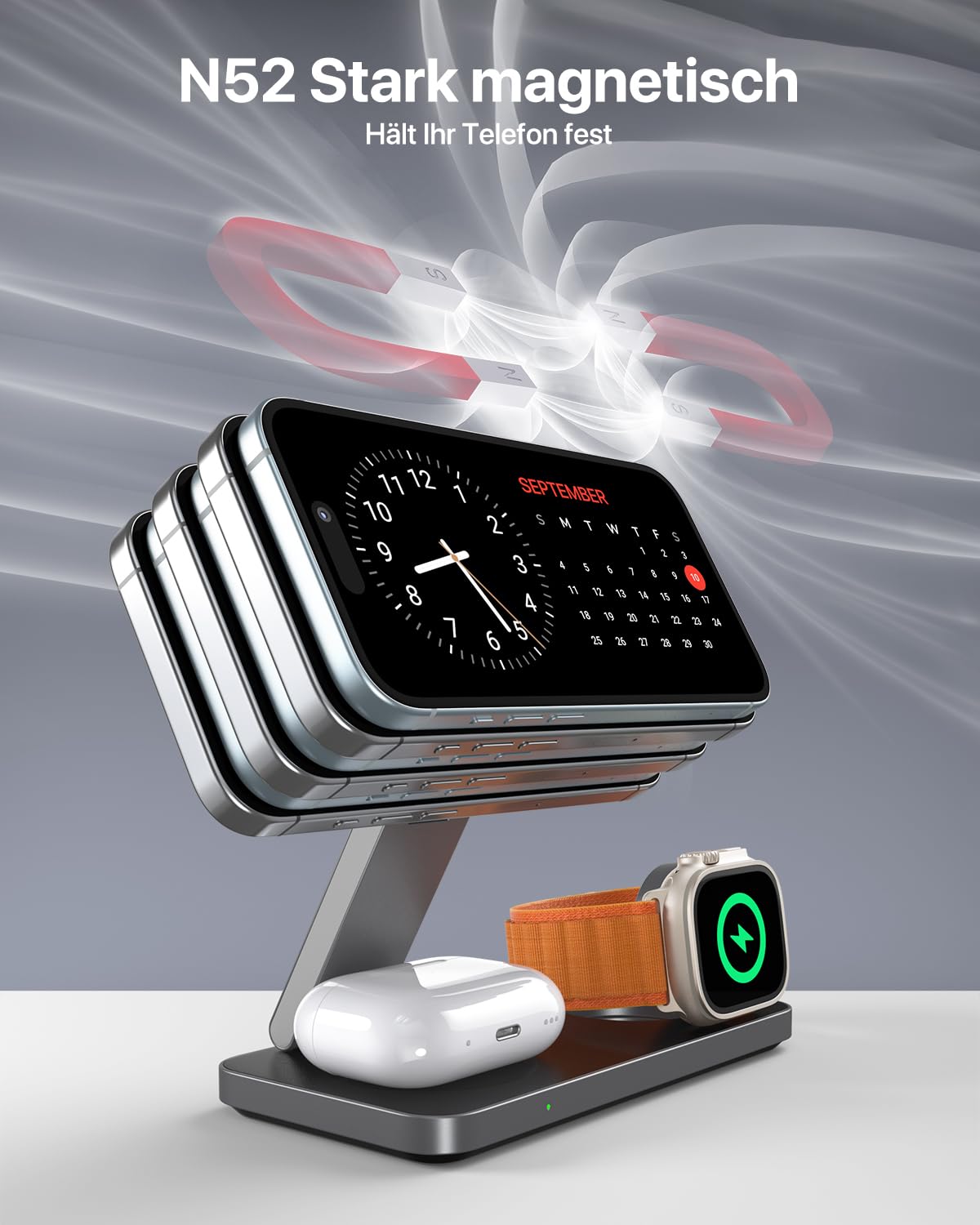 QTLier Stacja Ładowania 3w1 iPhone Apple Watch AirPods Bezprzewodowa — miniatura 4