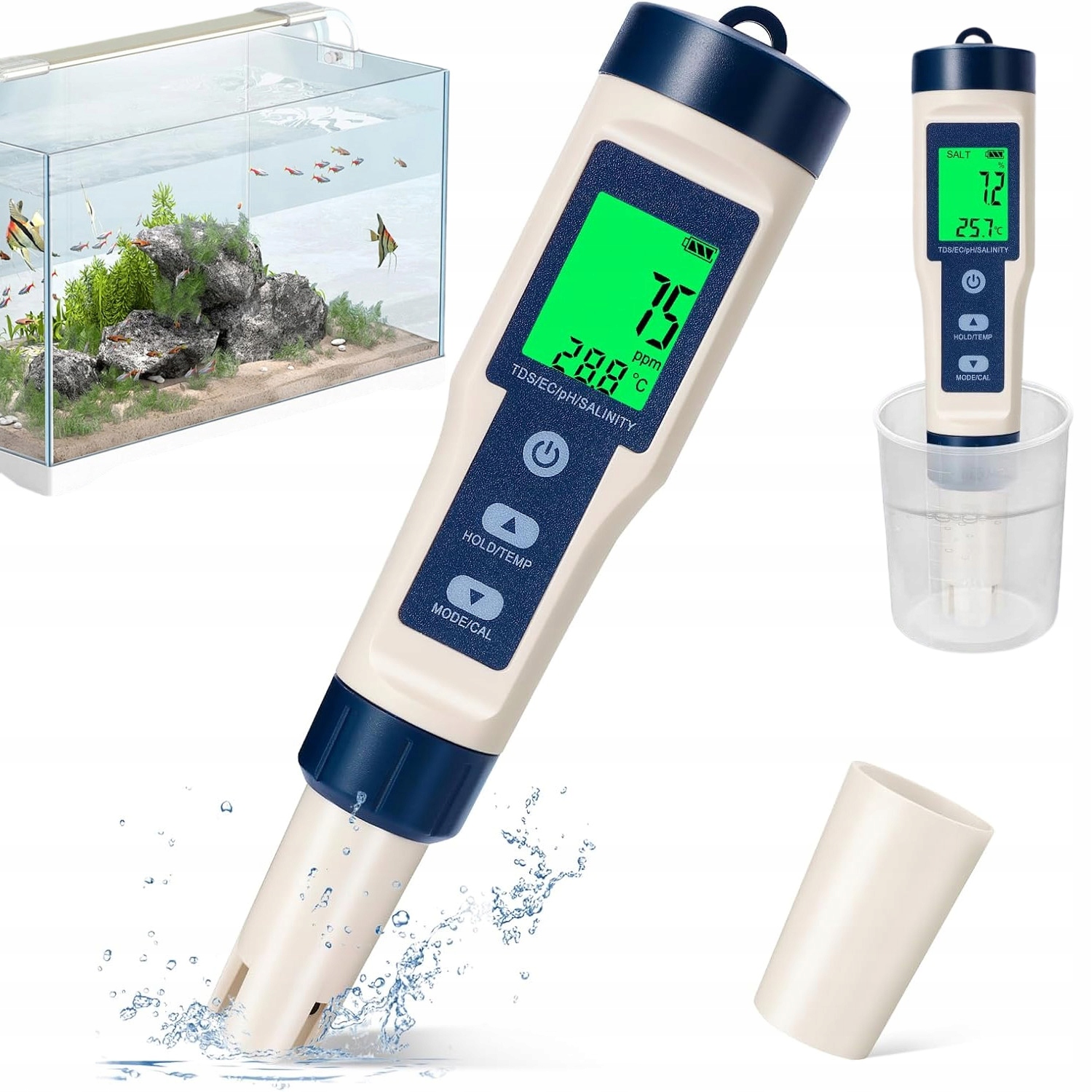 Levně Měřič Ph Vody 5V1 Voděodolný Tester Tds Ec Slanosti S Teploměrem