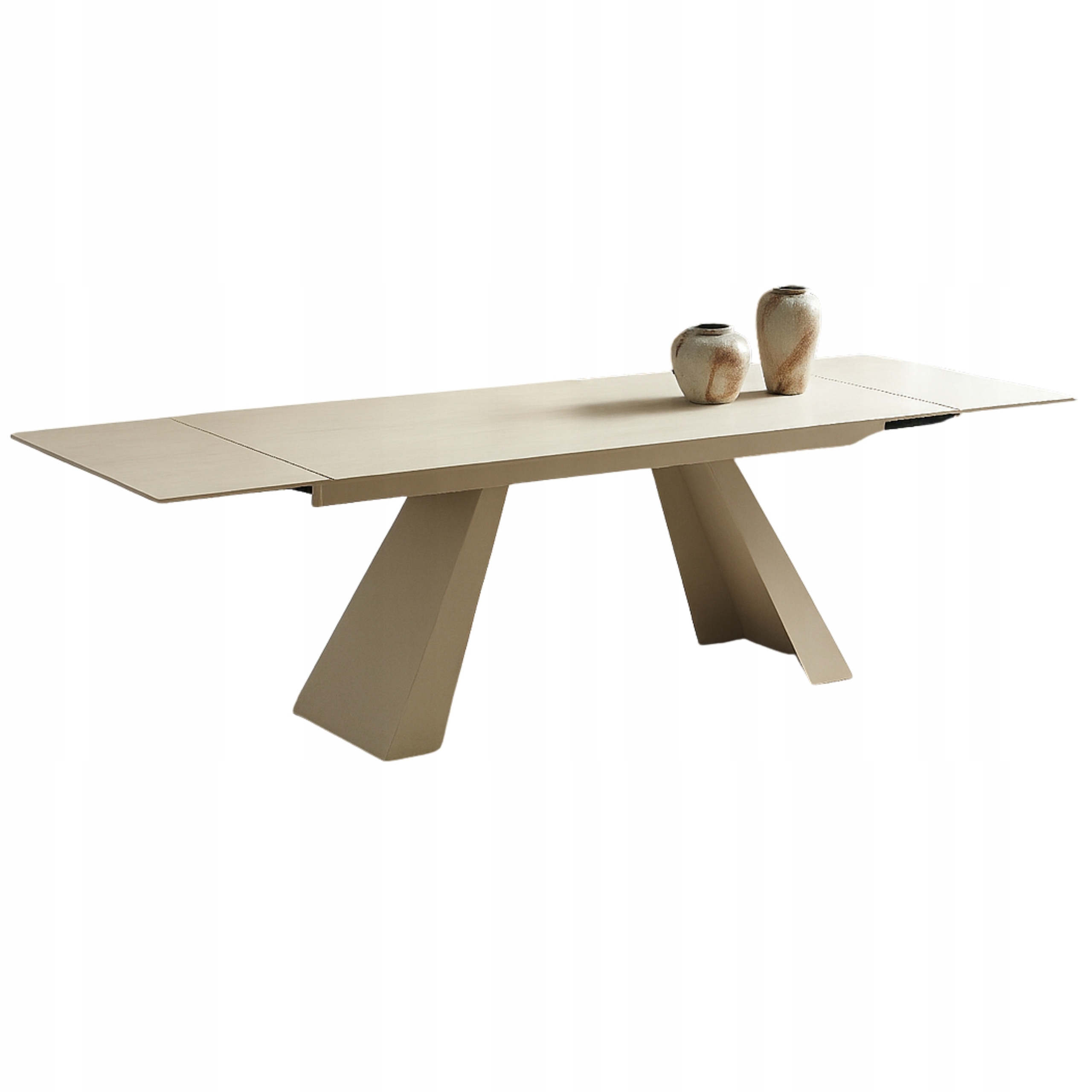 Rozkládací obdélníkový keramický stůl béžový do obývacího pokoje, kuchyně Den