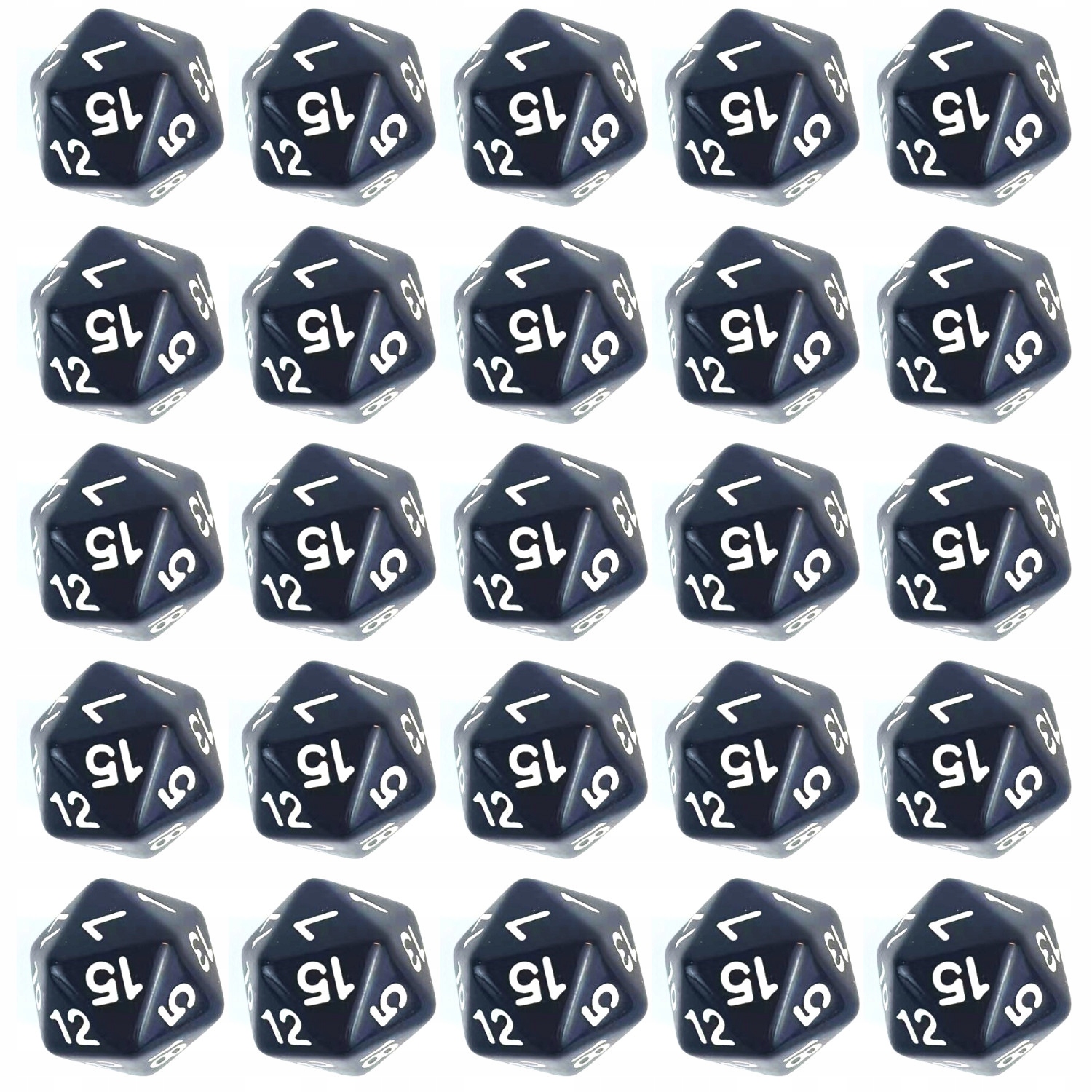 ZESTAW 25 KOSTEK K20 RPG CZARNA KOŚĆ DWUDZIESTOŚCIENNA