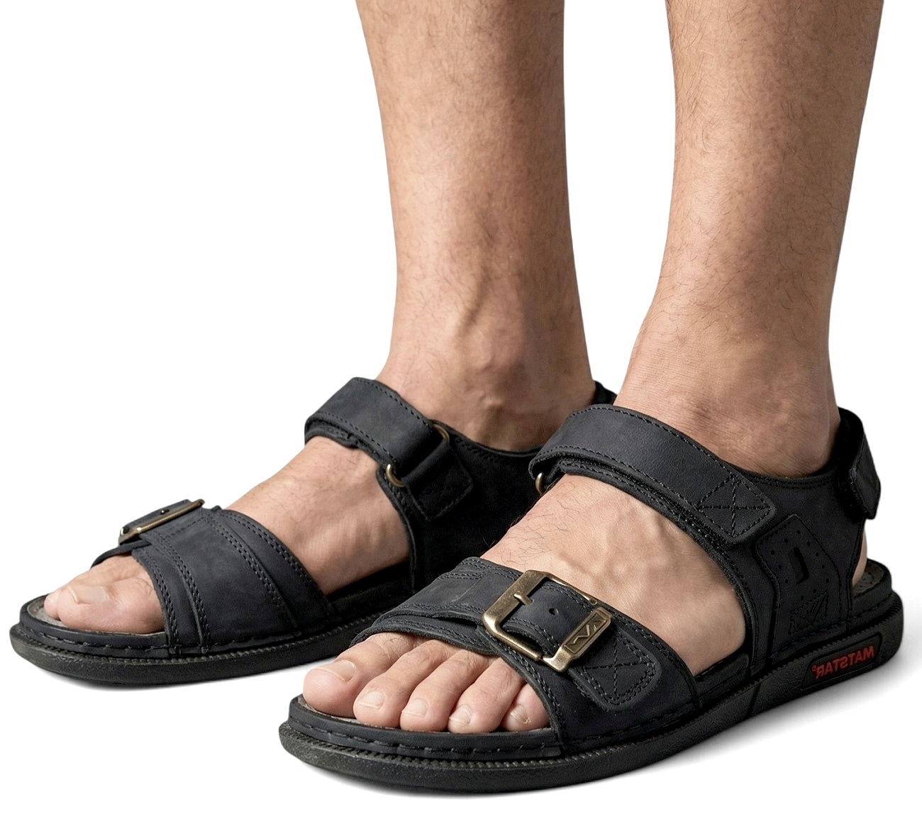 Černé kožené sandály Pánské Nazouváky Kožené s přezkou, zapínání na na suchý zip*45*
