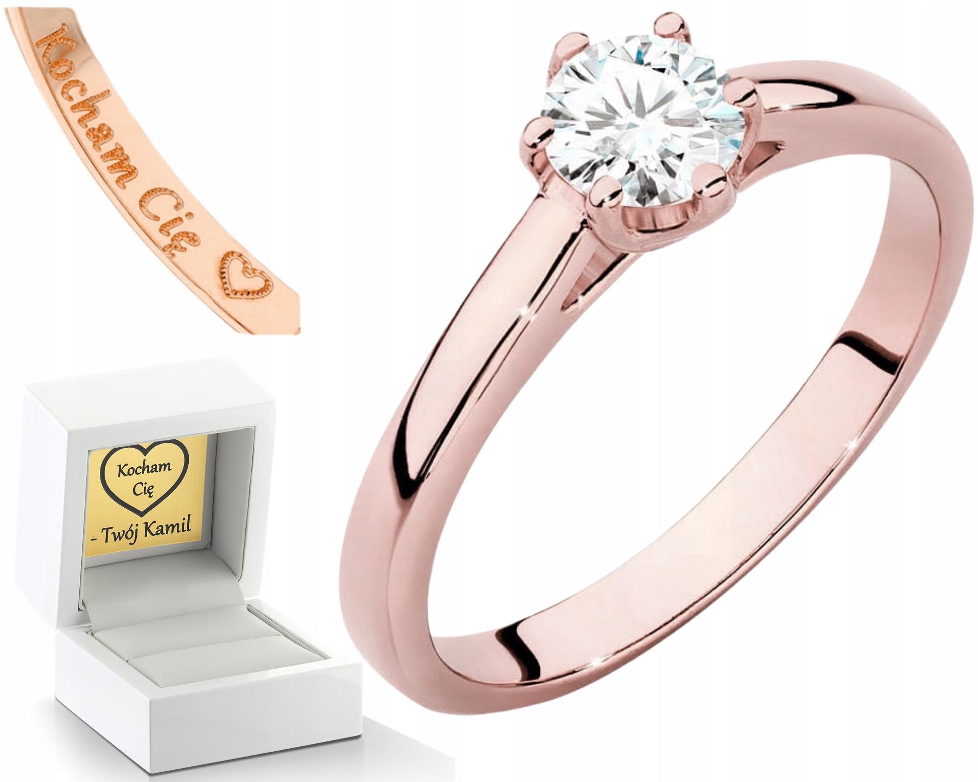 Růžový Zlatý Prstýnek S Laboratorním Gravírování Diamantů 585 Dárek