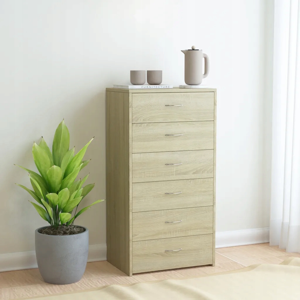 Příborník se 6 zásuvkami sonoma dub 50 x 34 x 96 cm kompozit